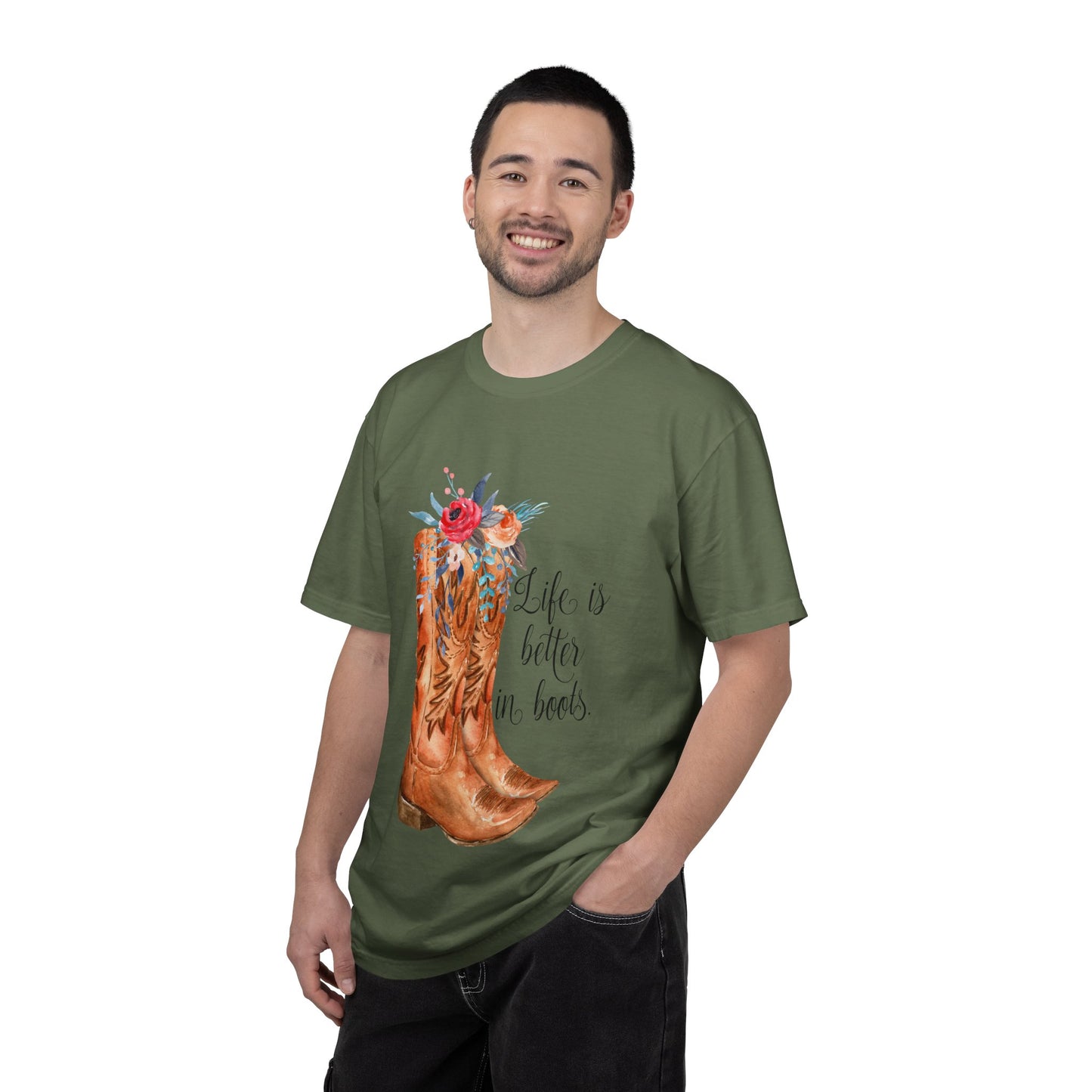 Watercolor Floral Cowboy Boots Life Is Better In Boots T-shirt | Garment-Dyed