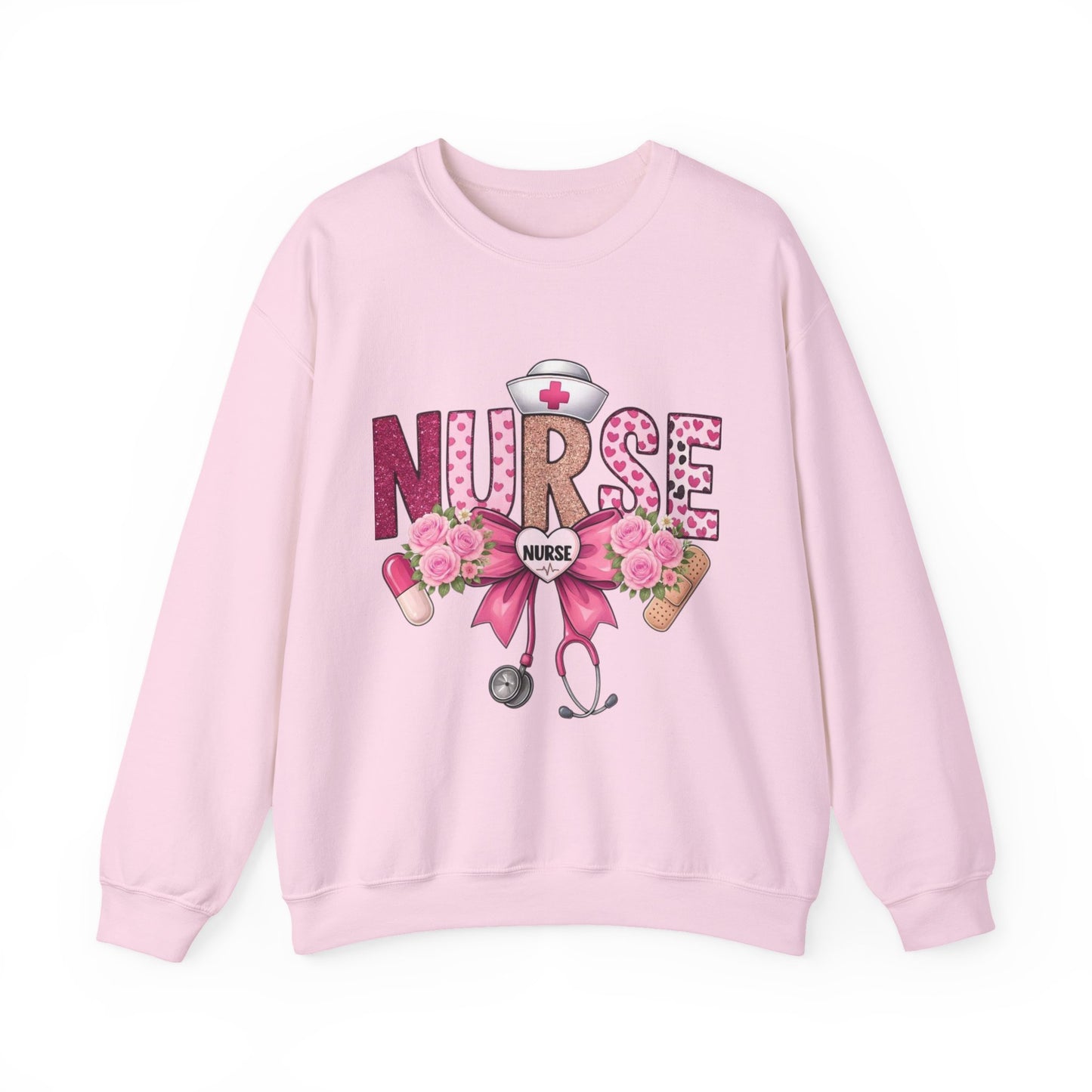 Pink Floral Nurse Crewneck Sweatshirt | Stethoscope, Bandage, Nursing Theme