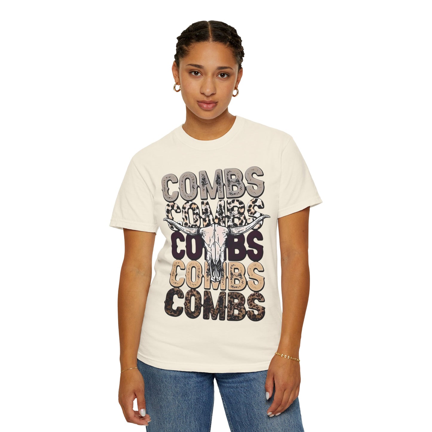 Combs Skull Repeat design T-shirt | Longhorn skull typography tee