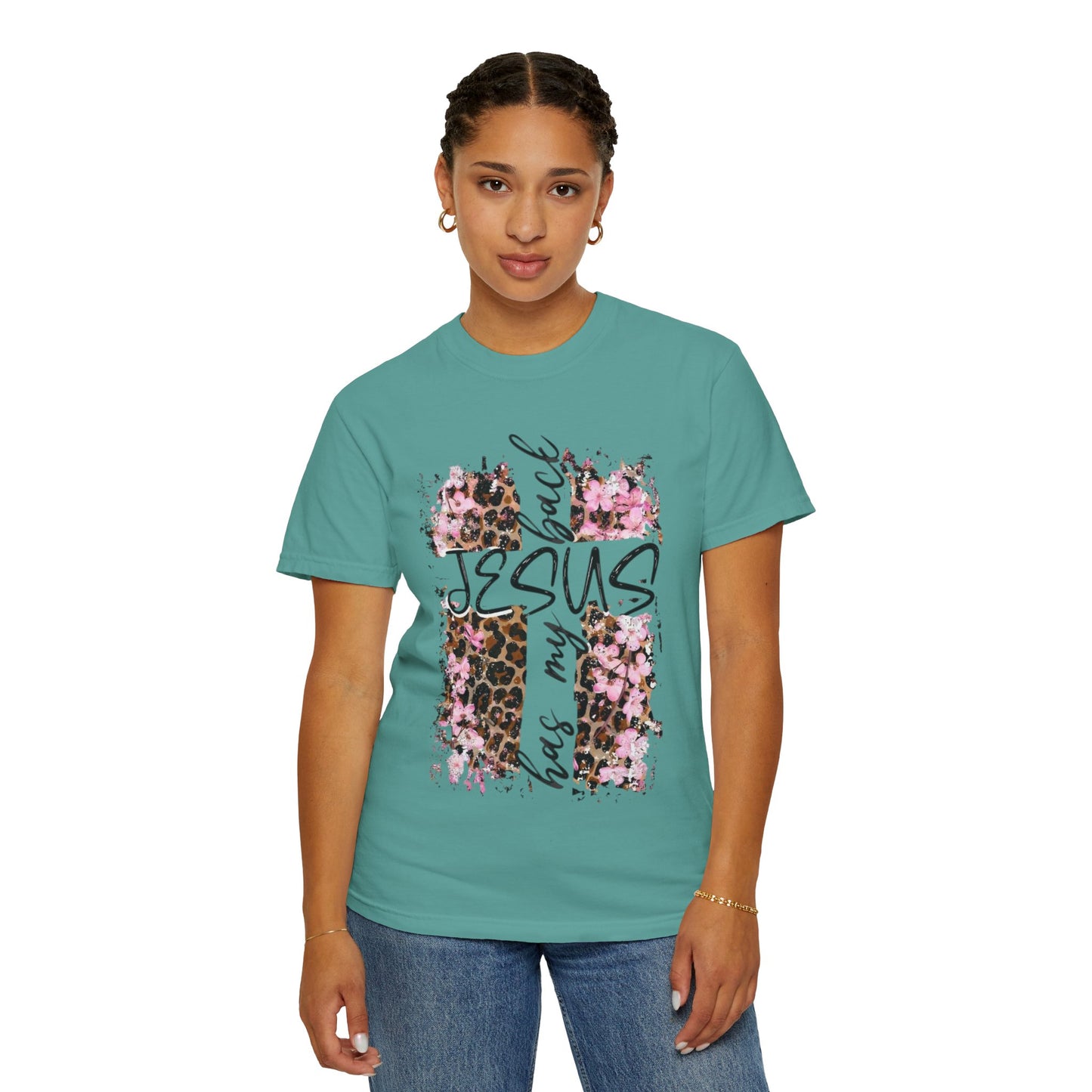 Jesus Has My Back T-Shirt | Leopard Floral Cross Christian Faith Tee