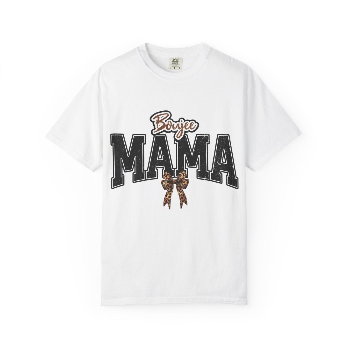 Boujee MAMA varsity letters with leopard bow T-Shirt | Mama shirt