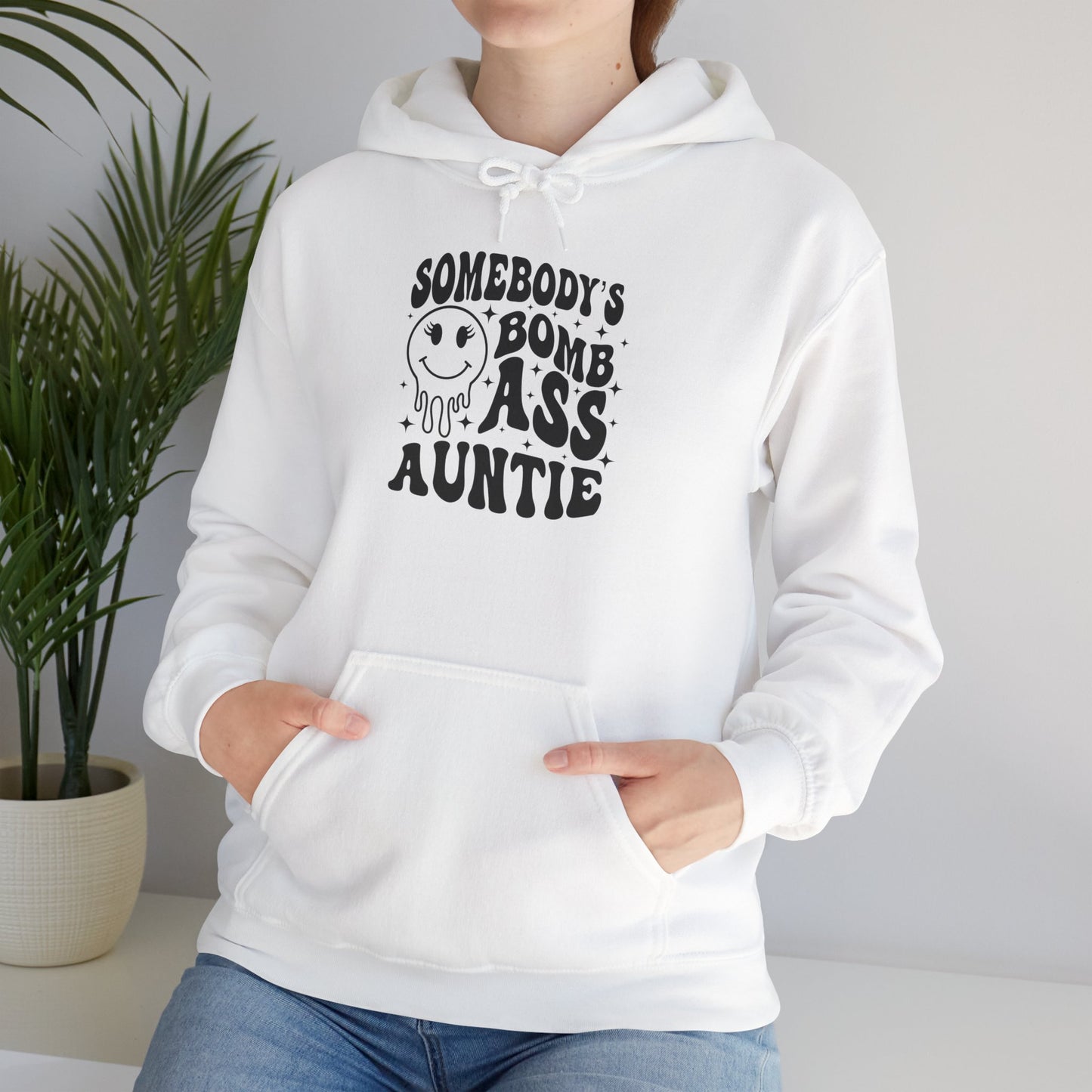 Hoodie — "Somebody's Bomb Ass Auntie" Funny Graphic Hooded Sweatshirt