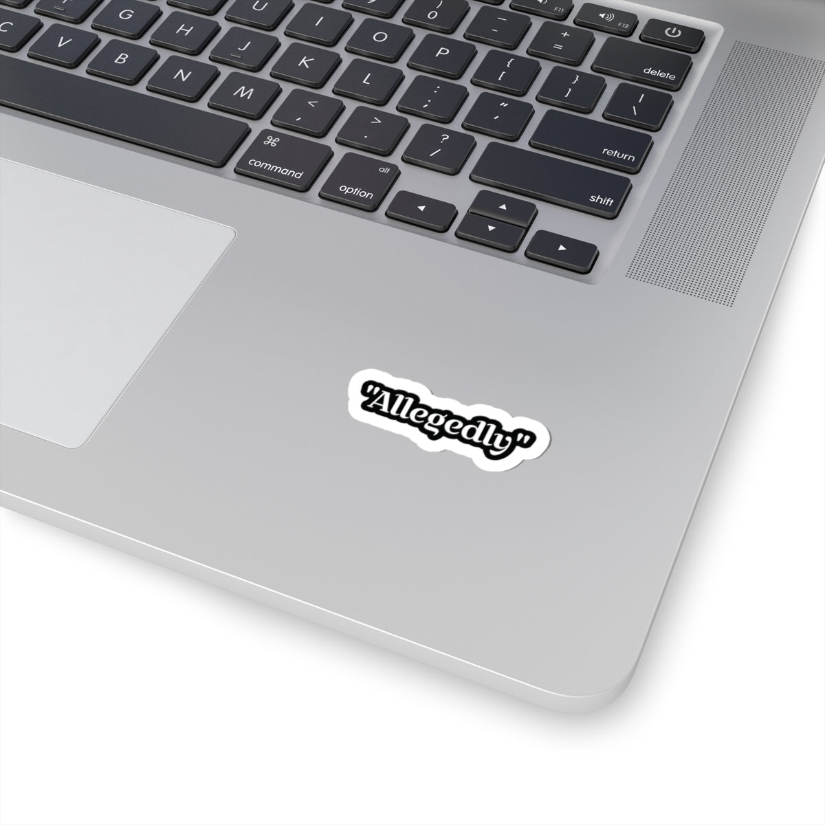 Allegedly Script Sticker | Kiss-Cut Sticker, Black White Vinyl