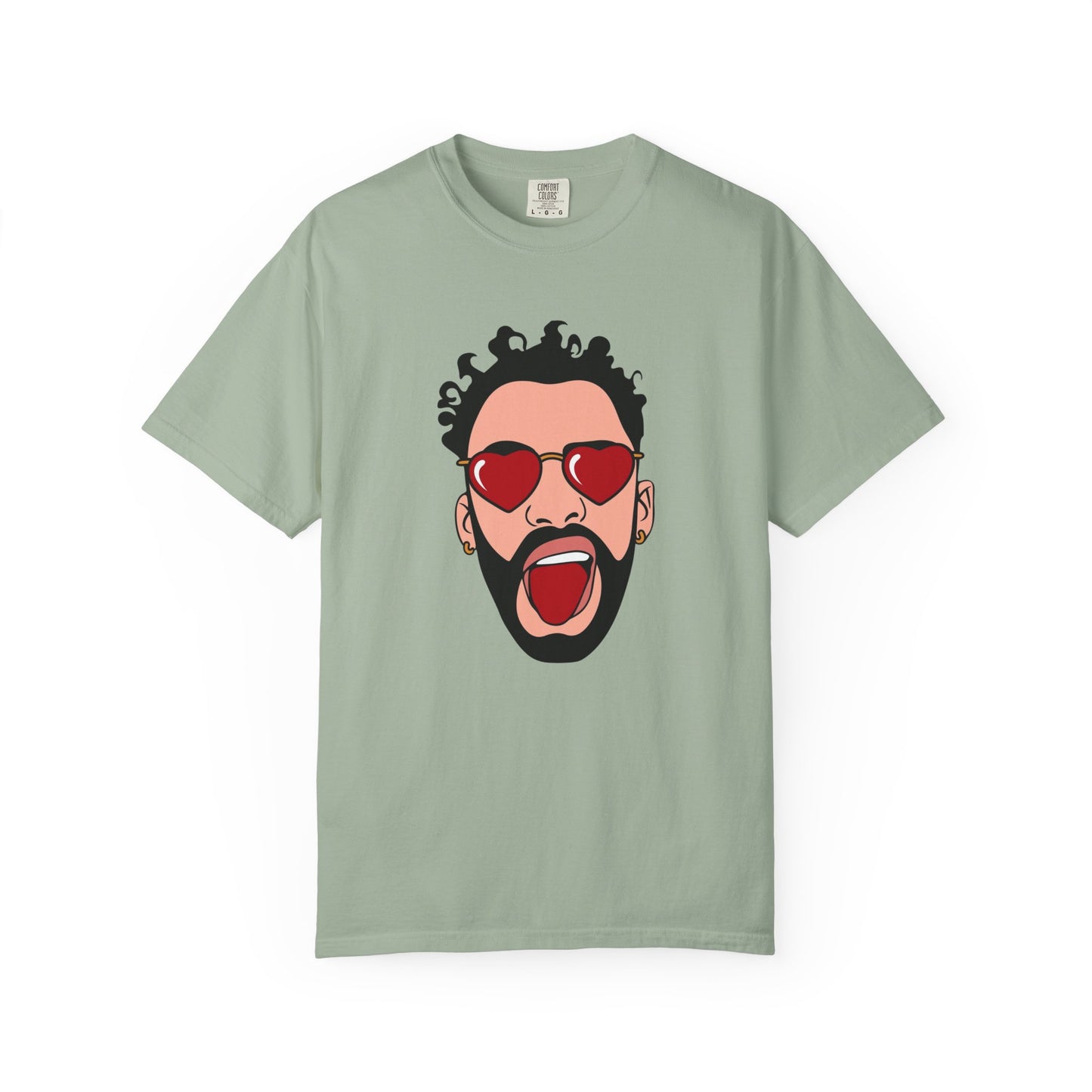Graphic T-Shirt — Bold Pop Art Face with Heart Sunglasses
