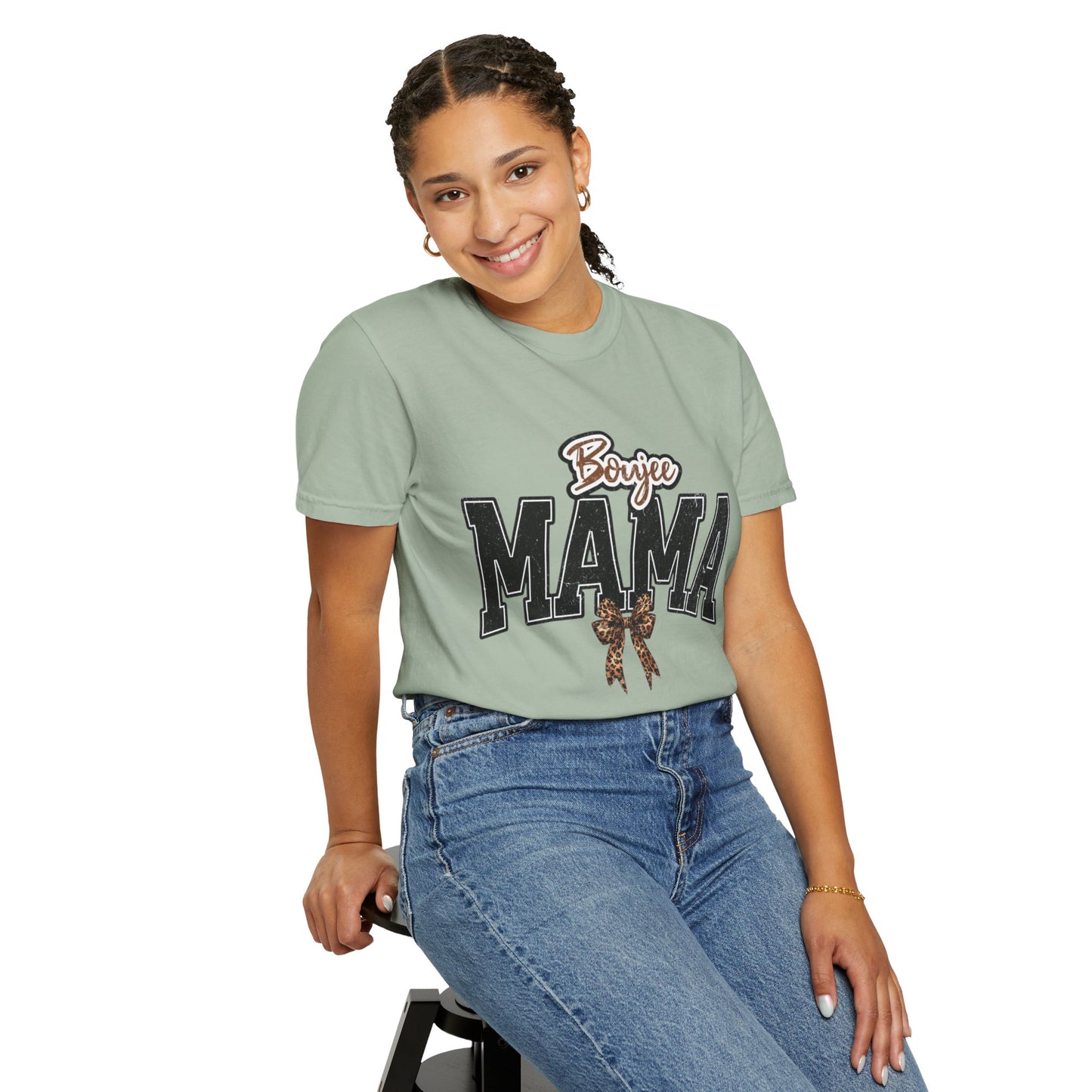 Boujee MAMA varsity letters with leopard bow T-Shirt | Mama shirt