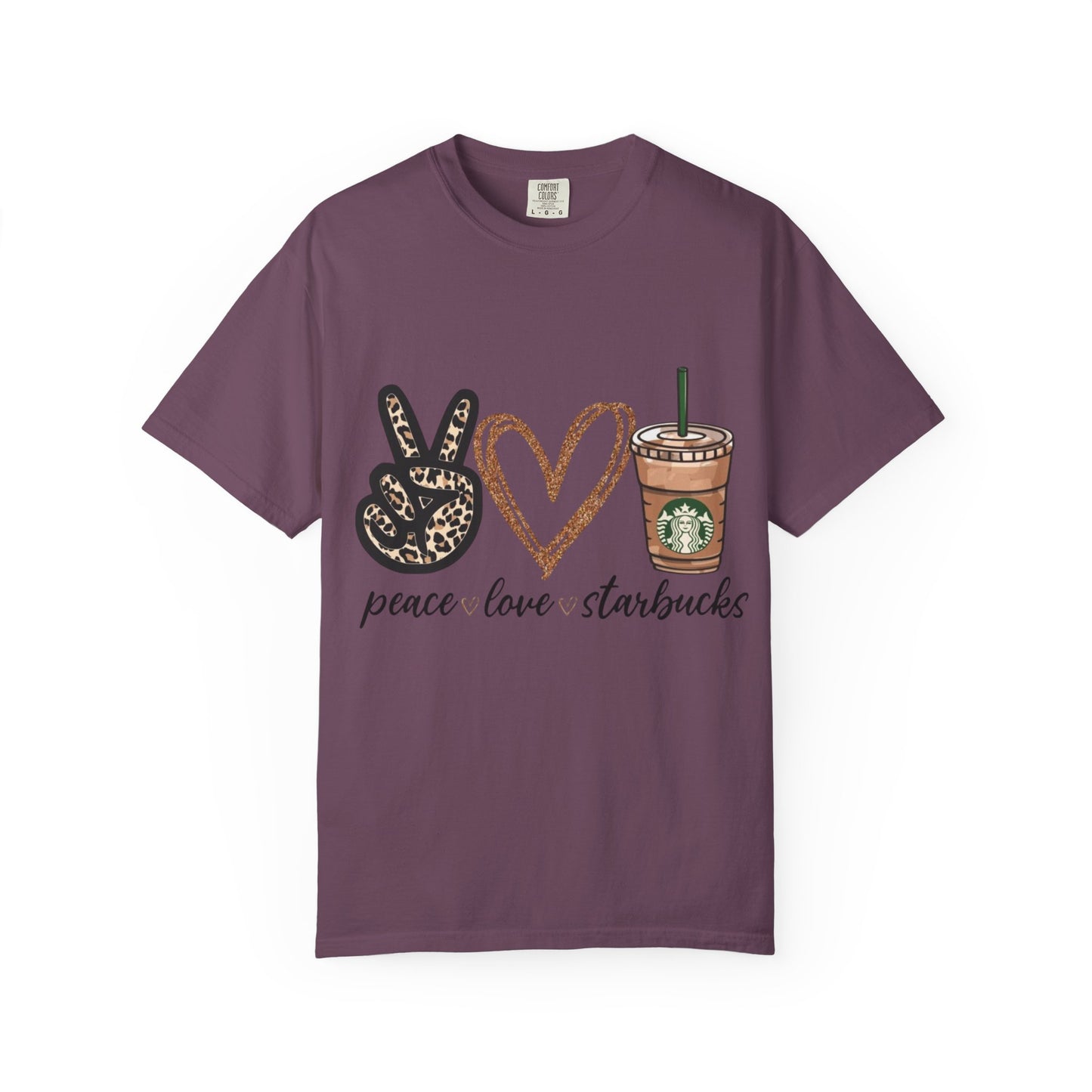 Peace Love Starbucks T-Shirt | Leopard Peace Sign Heart Coffee Cup