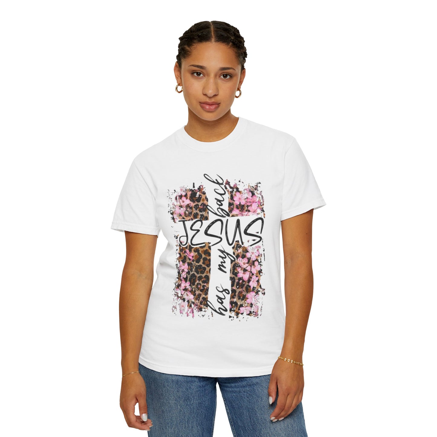 Jesus Has My Back T-Shirt | Leopard Floral Cross Christian Faith Tee