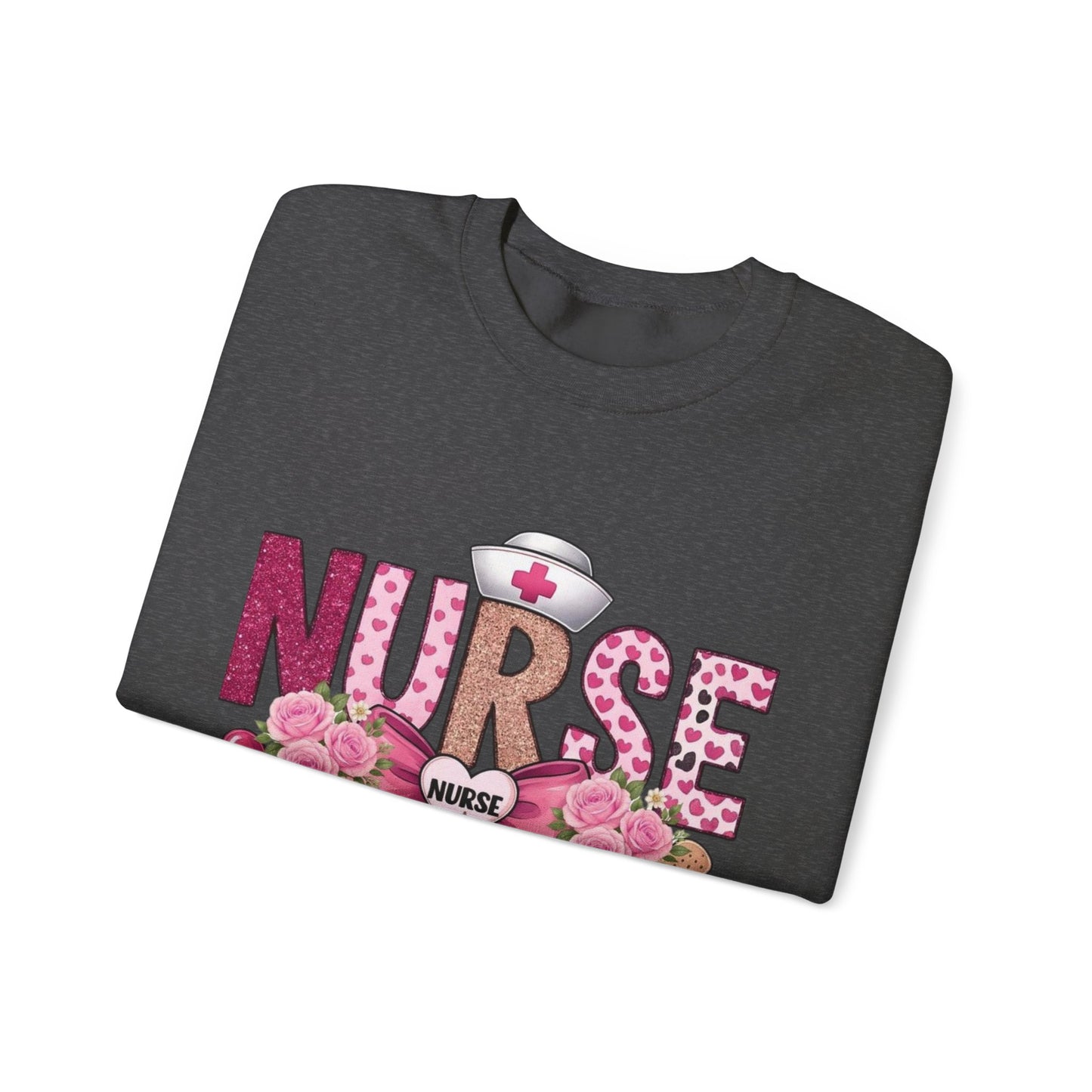 Pink Floral Nurse Crewneck Sweatshirt | Stethoscope, Bandage, Nursing Theme