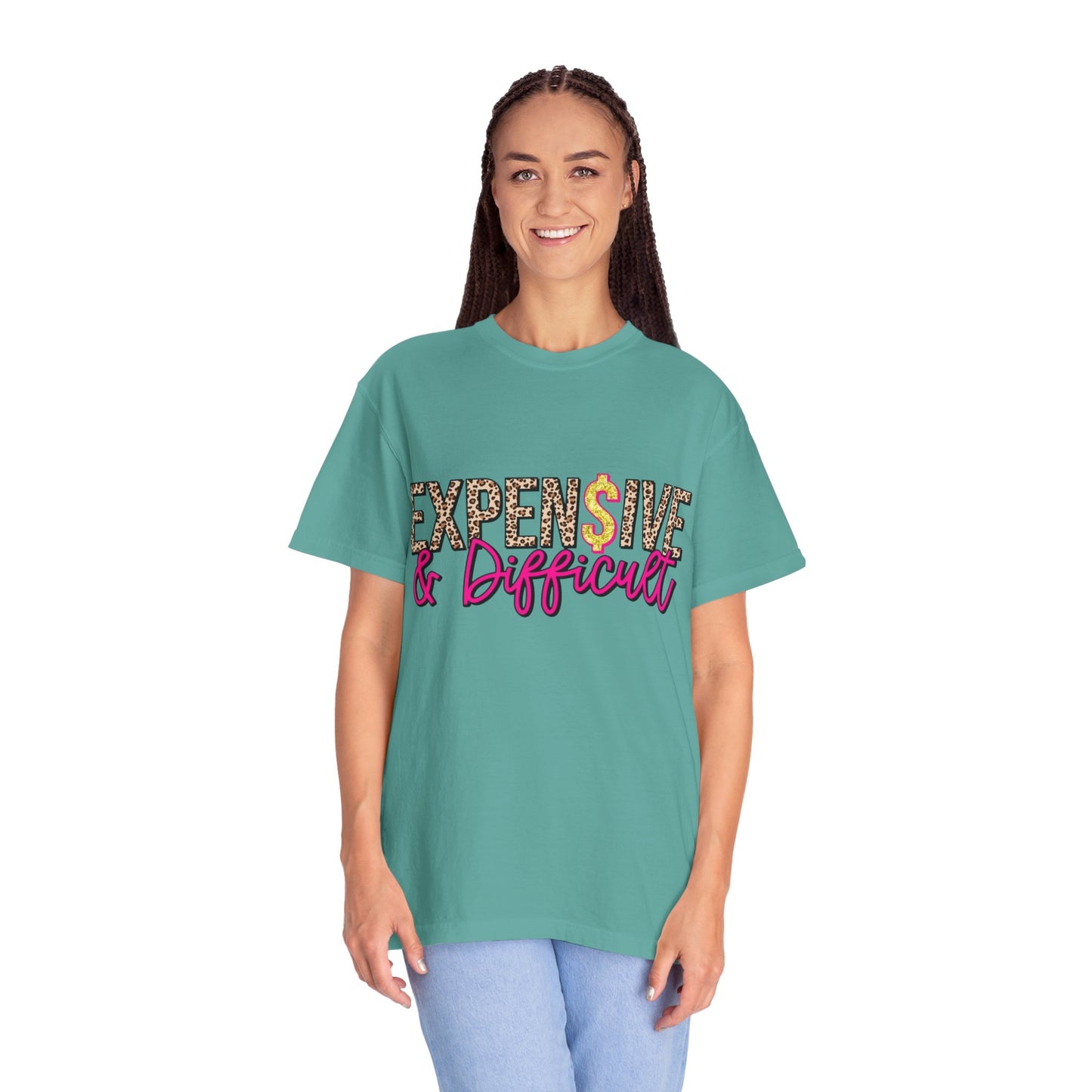 Expensive & Difficult T-shirt | Leopard Print, Dollar Sign, Pink Script