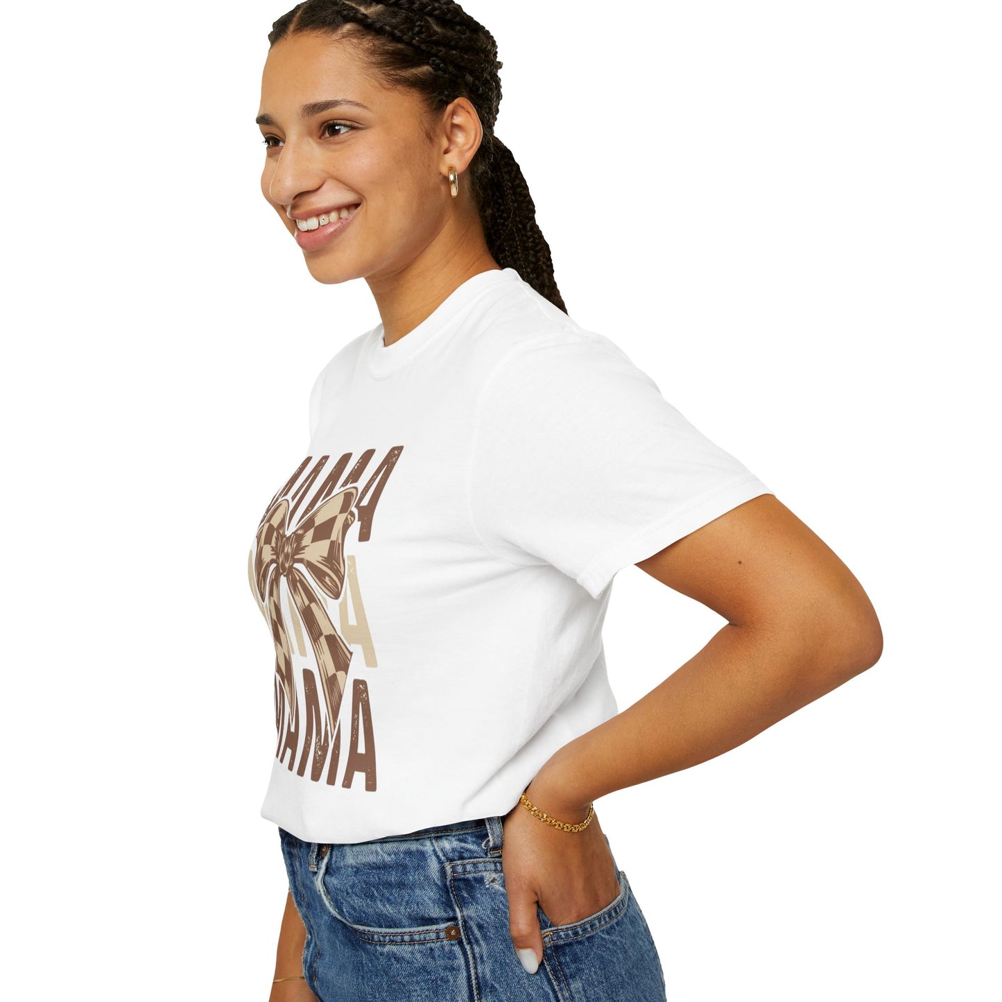 Mama Graphic T-Shirt — Plaid Bow Mom Tee (Mama Print)