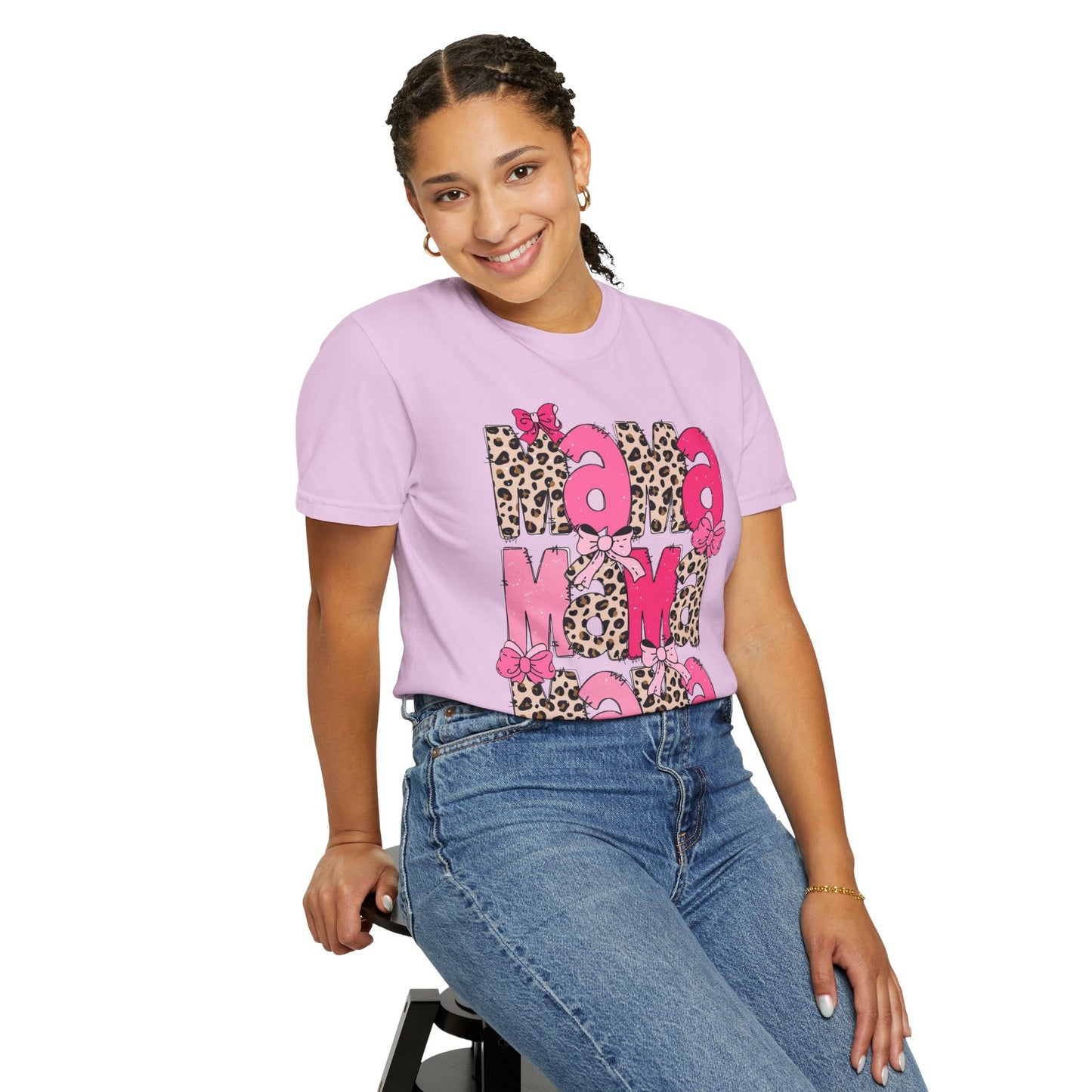 Mama Leopard Print Pink Bow T-Shirt