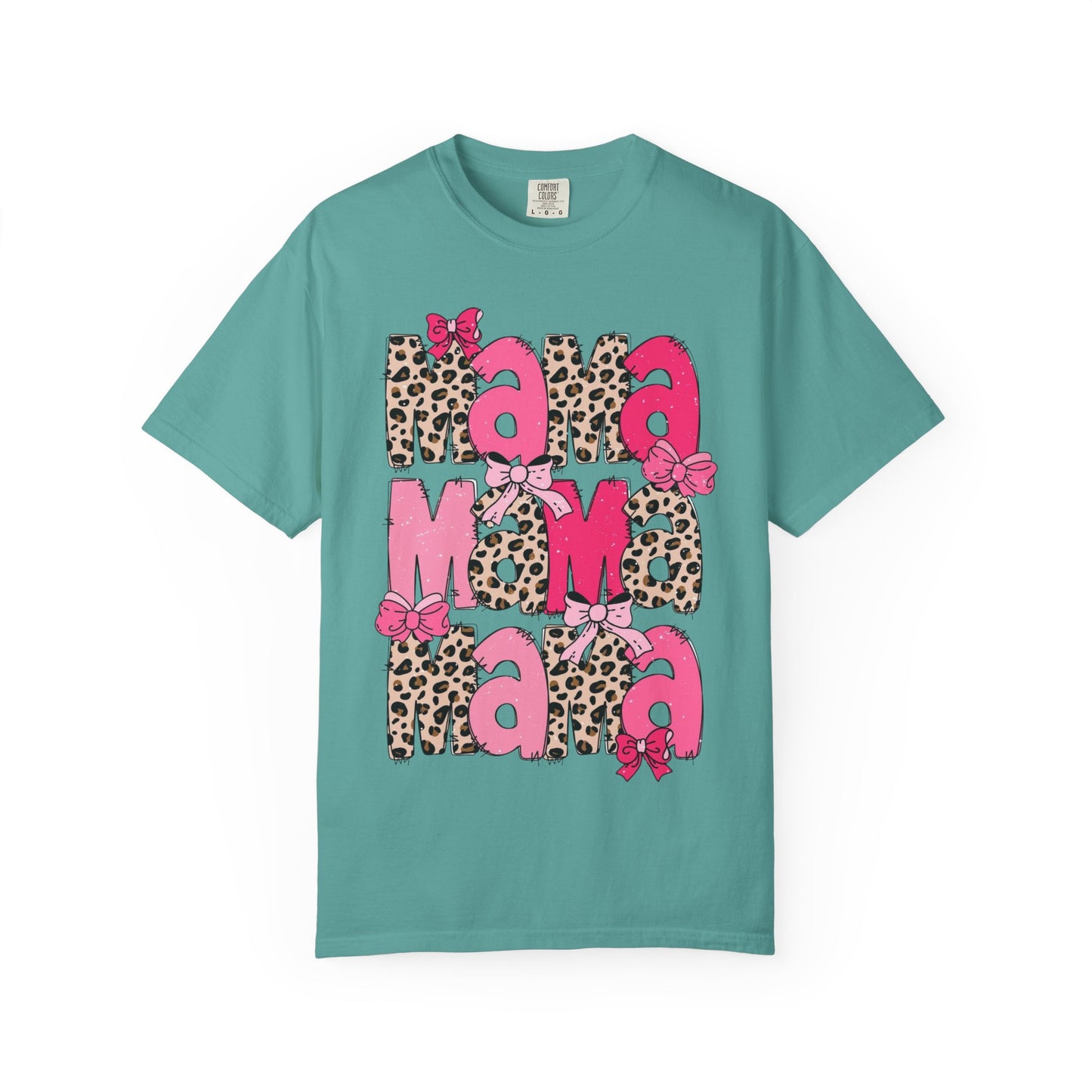 Mama Leopard Print Pink Bow T-Shirt