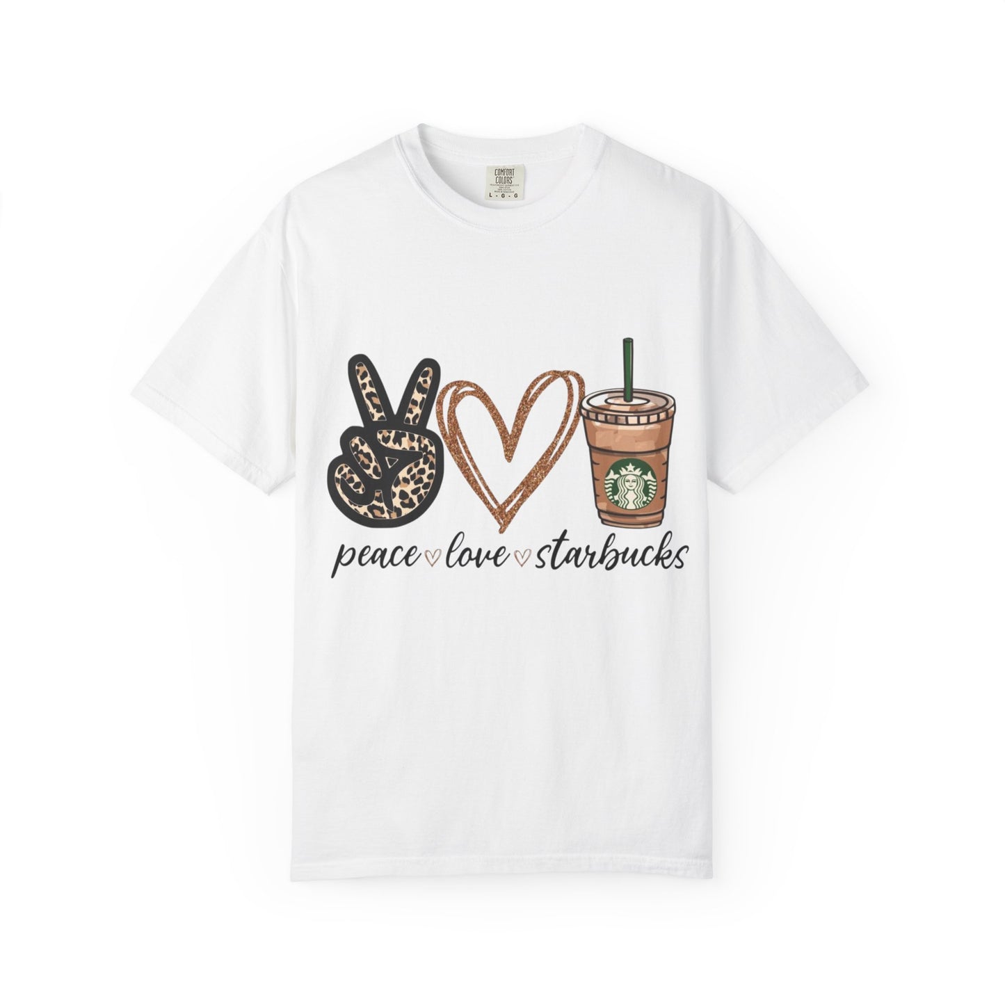 Peace Love Starbucks T-Shirt | Leopard Peace Sign Heart Coffee Cup