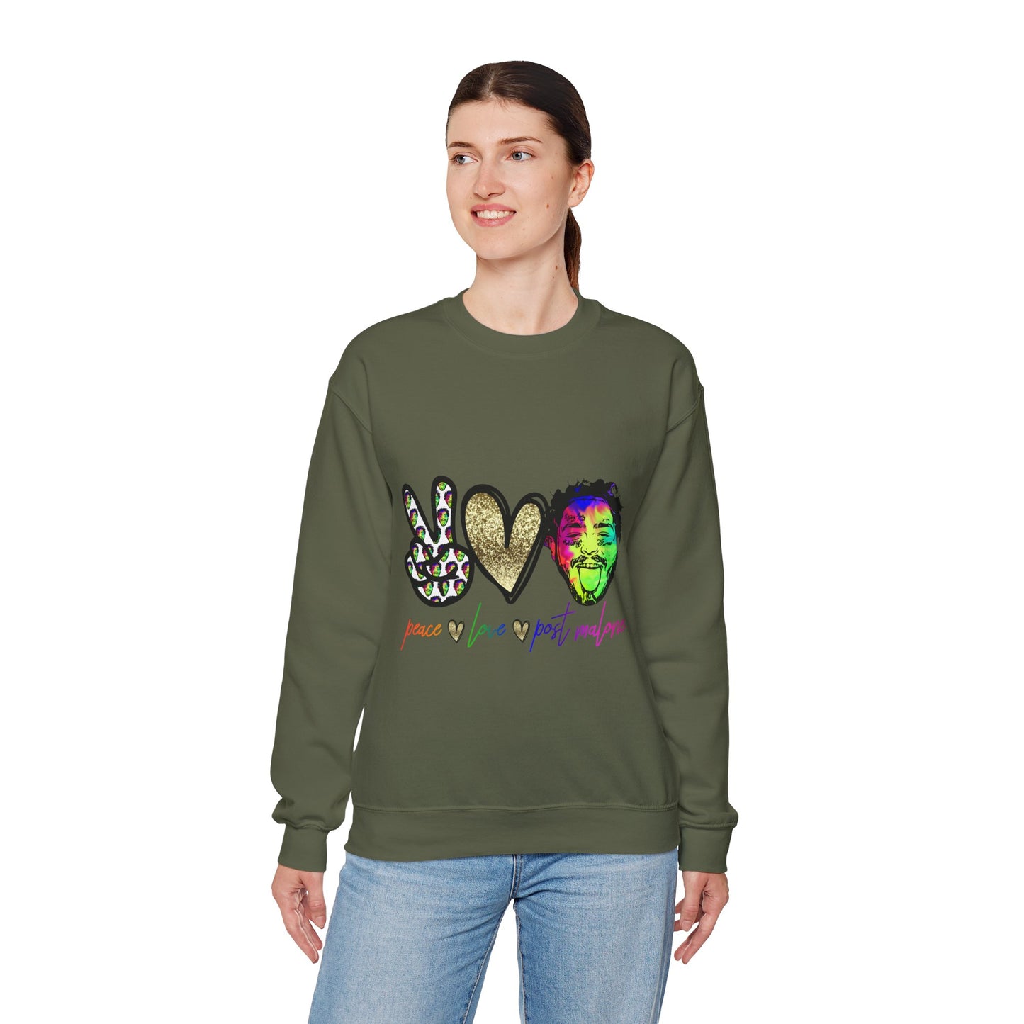 Leopard Peace Sign with Gold Heart crewneck sweatshirt | peace  love
