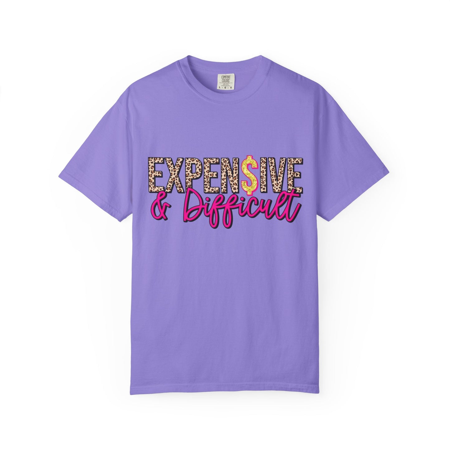 Expensive & Difficult T-shirt | Leopard Print, Dollar Sign, Pink Script