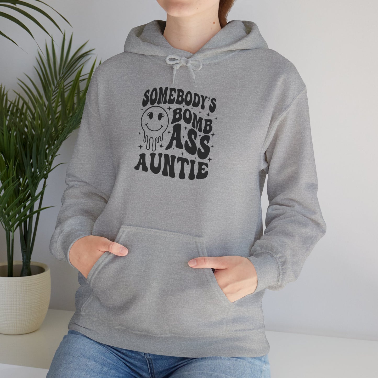 Hoodie — "Somebody's Bomb Ass Auntie" Funny Graphic Hooded Sweatshirt