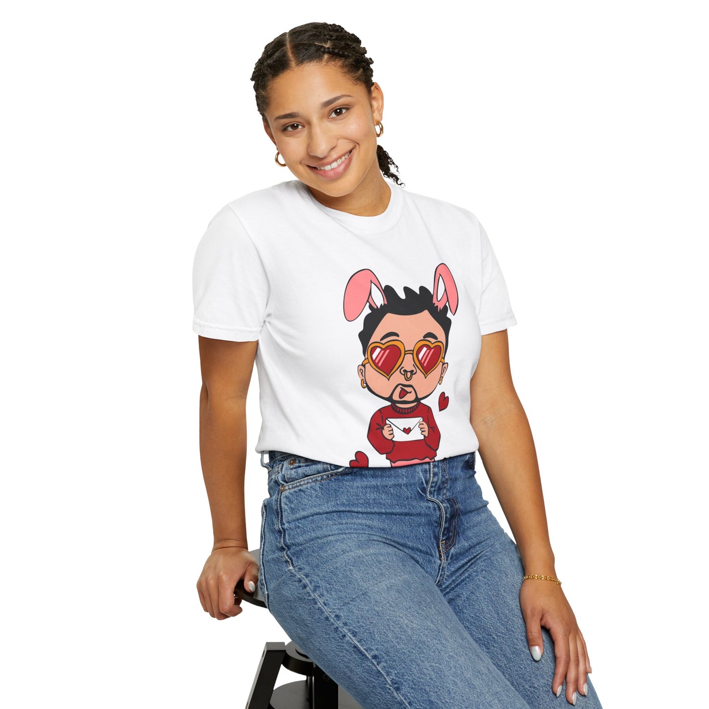 Valentine Bunny Dude T-Shirt — Cute Heart Eyes Love Graphic Tee