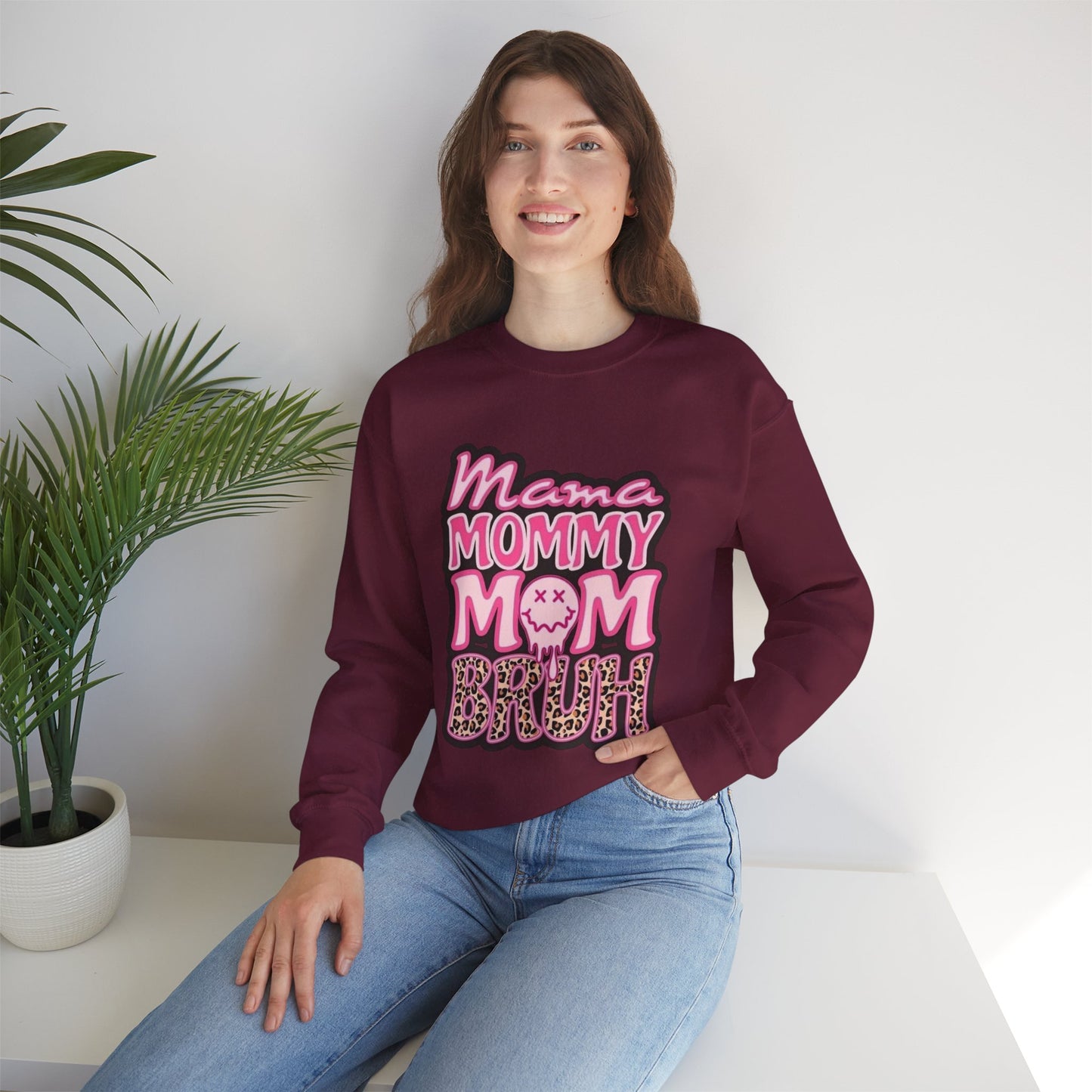 Mama Mommy Mom Bruh sweatshirt | Pink leopard text crewneck