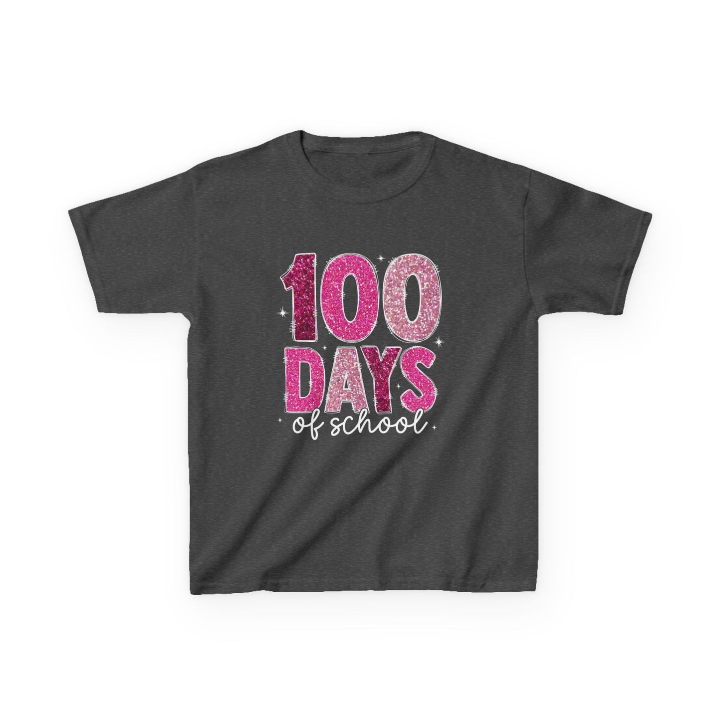 100 Days Glitter Text Kids Tee | School Milestone Shirt