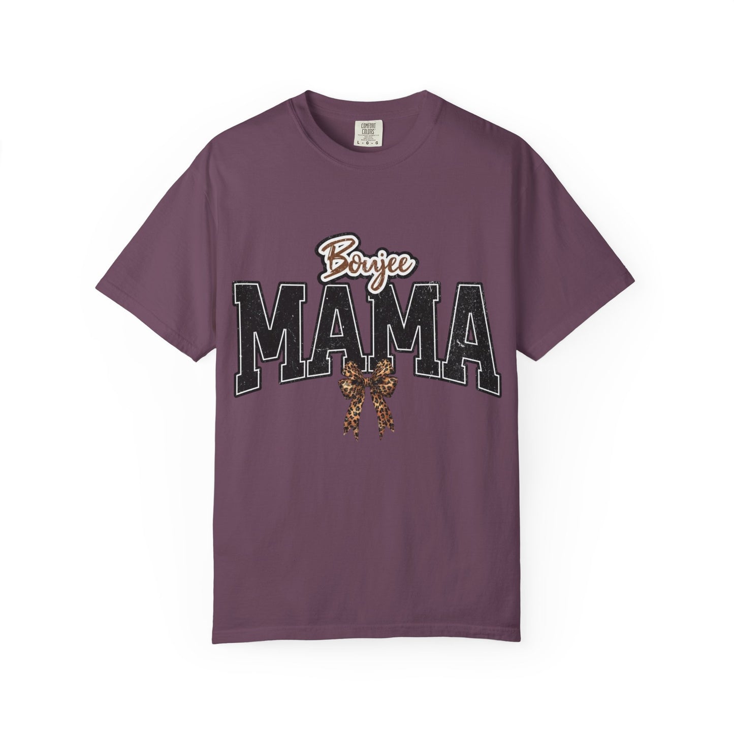 Boujee MAMA varsity letters with leopard bow T-Shirt | Mama shirt