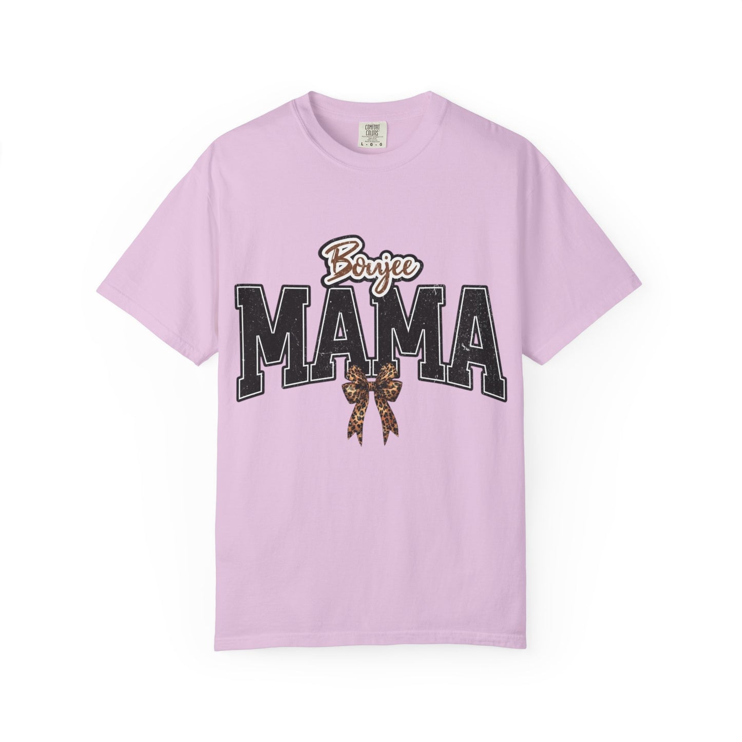 Boujee MAMA varsity letters with leopard bow T-Shirt | Mama shirt