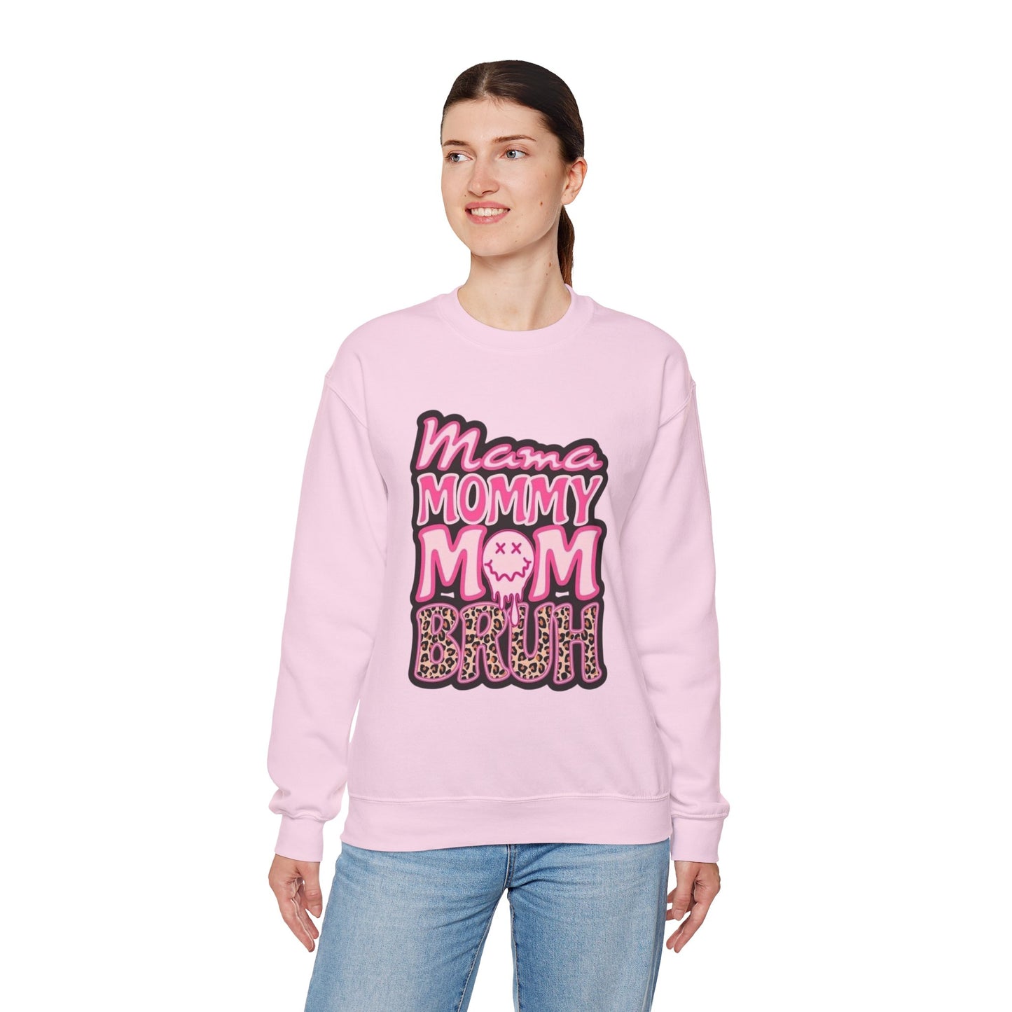 Mama Mommy Mom Bruh sweatshirt | Pink leopard text crewneck