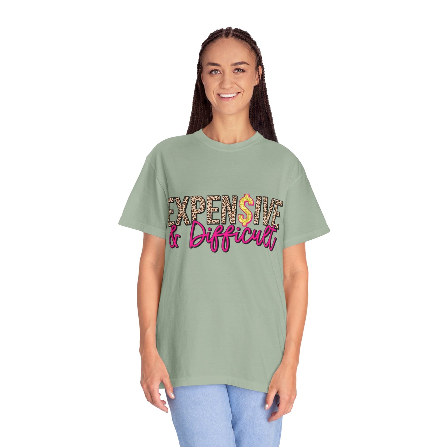 Expensive & Difficult T-shirt | Leopard Print, Dollar Sign, Pink Script