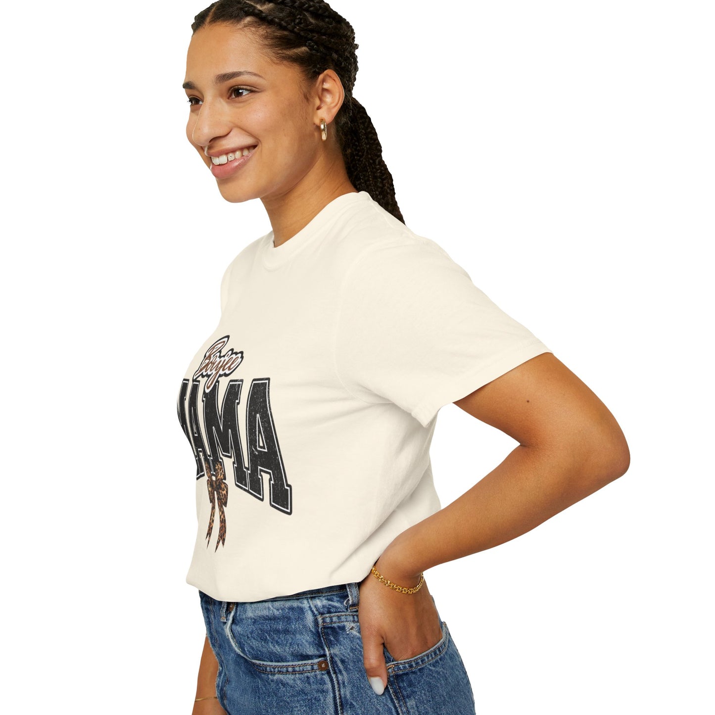 Boujee MAMA varsity letters with leopard bow T-Shirt | Mama shirt