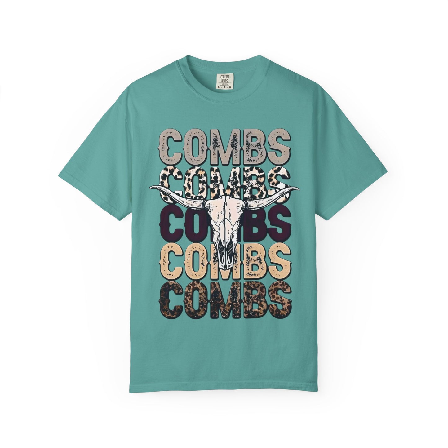 Combs Skull Repeat design T-shirt | Longhorn skull typography tee