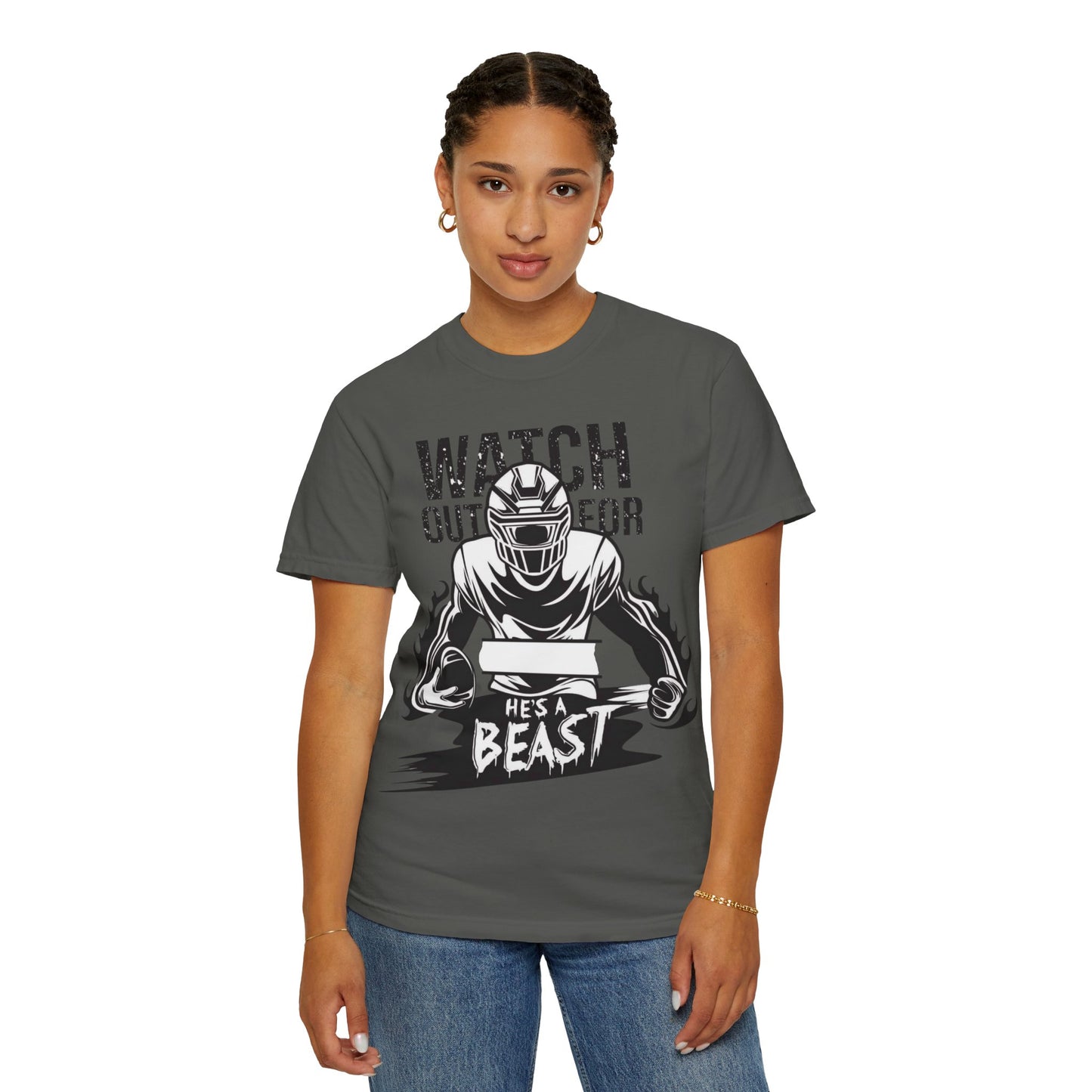Watch Out For He's A Beast Football Player T-Shirt | Sports Helmet Grunge