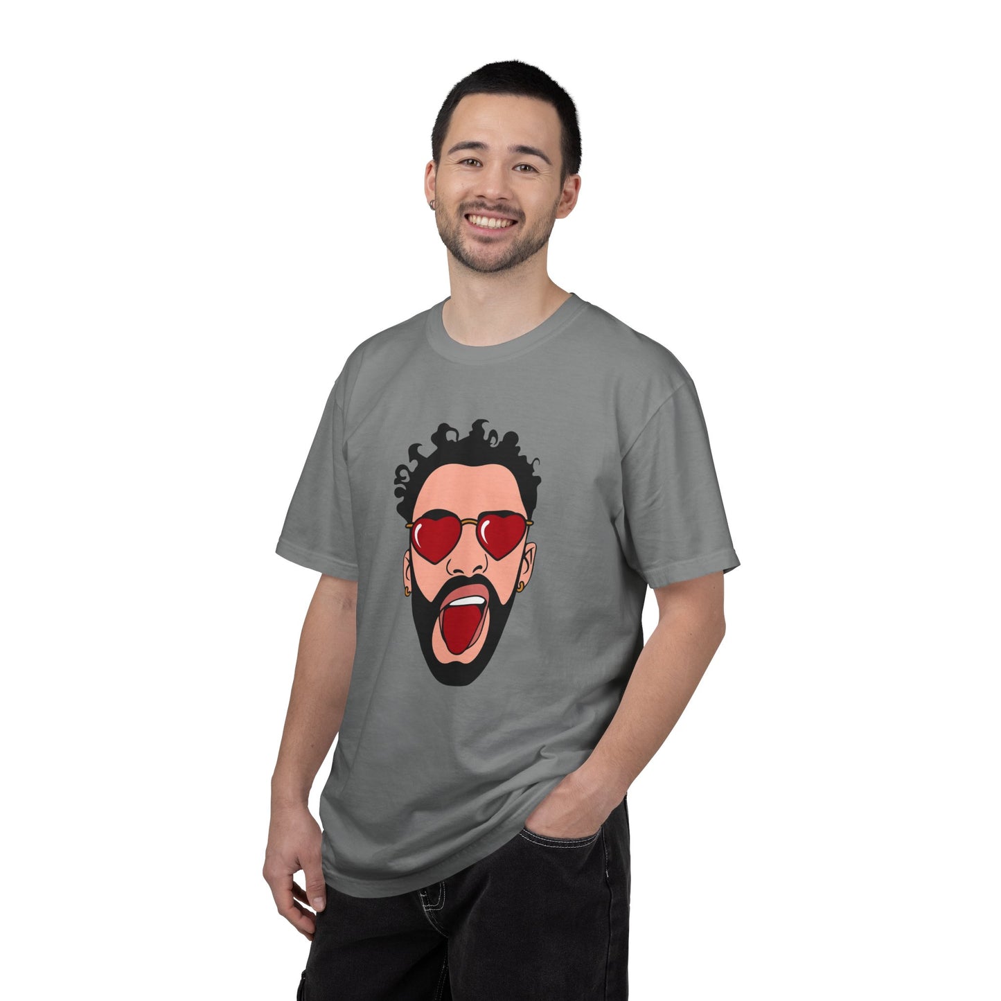 Graphic T-Shirt — Bold Pop Art Face with Heart Sunglasses