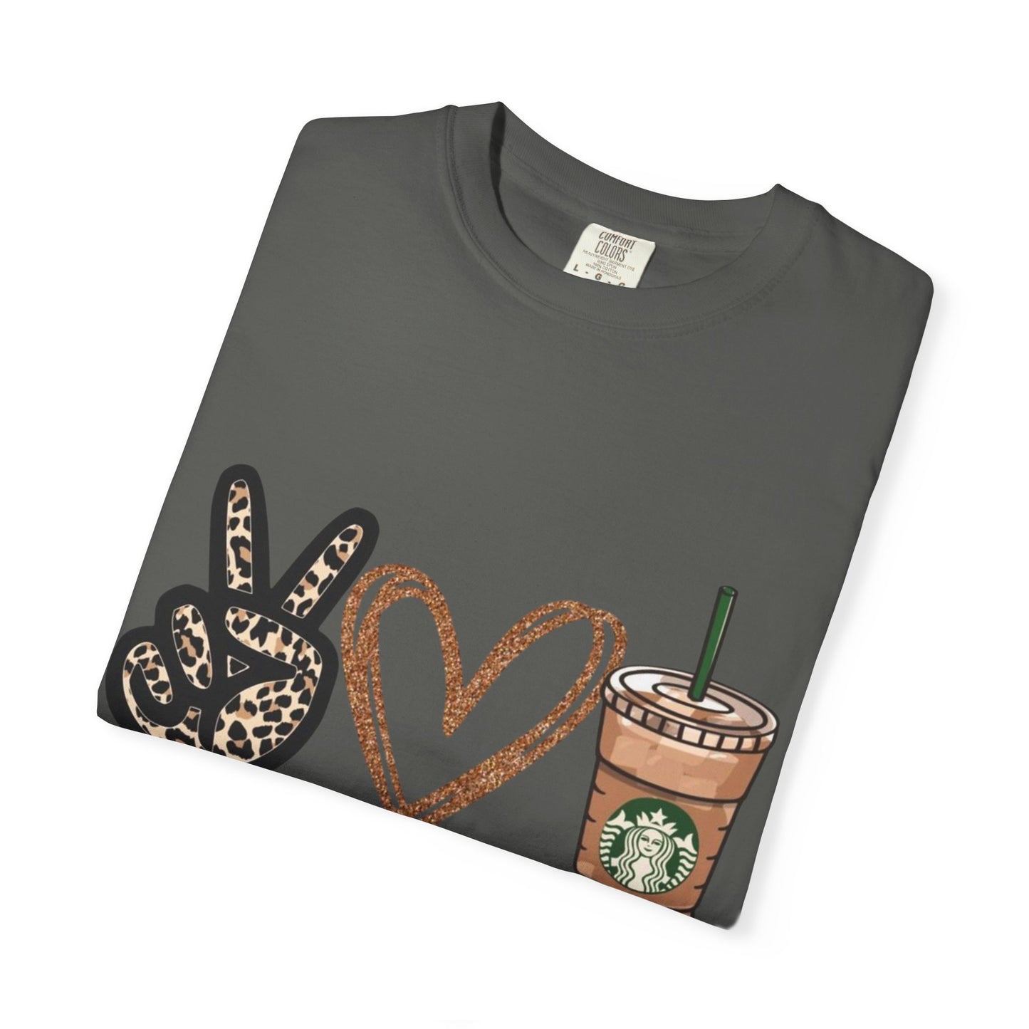 Peace Love Starbucks T-Shirt | Leopard Peace Sign Heart Coffee Cup