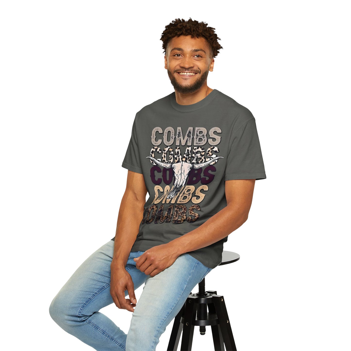Combs Skull Repeat design T-shirt | Longhorn skull typography tee