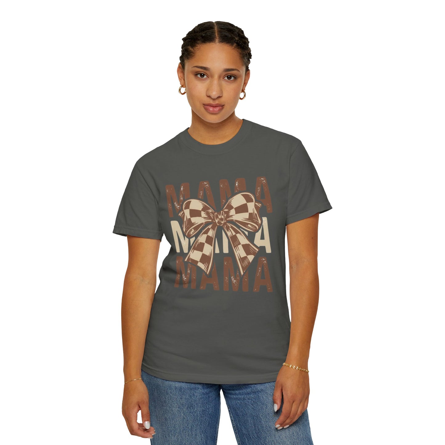 Mama Graphic T-Shirt — Plaid Bow Mom Tee (Mama Print)