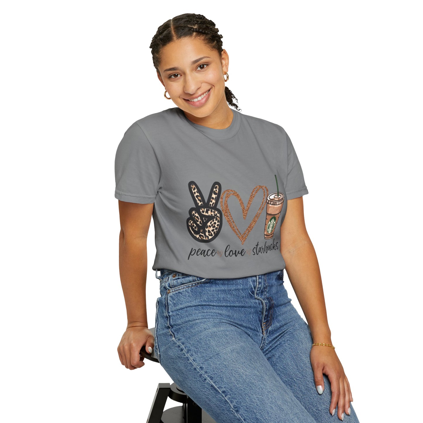 Peace Love Starbucks T-Shirt | Leopard Peace Sign Heart Coffee Cup