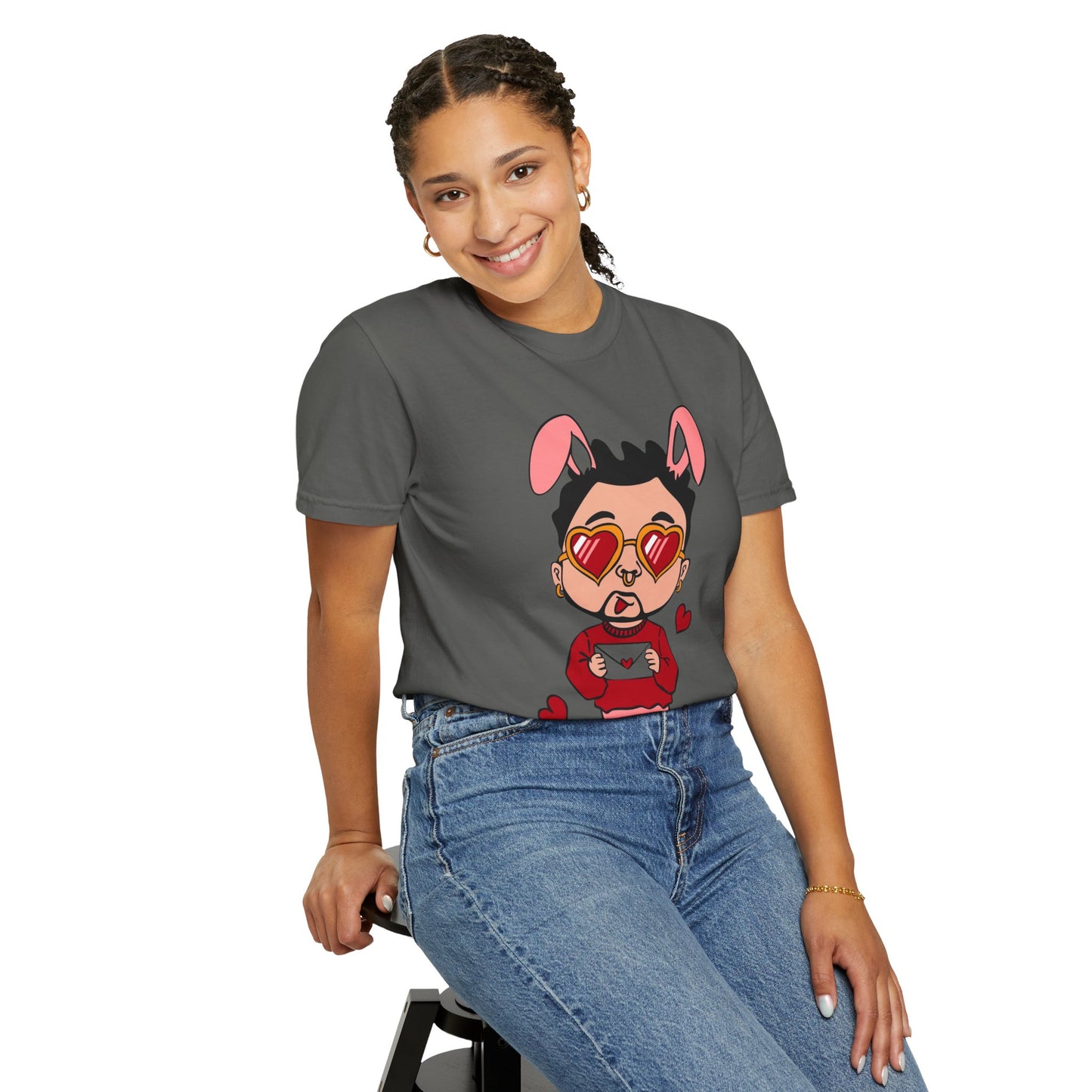 Valentine Bunny Dude T-Shirt — Cute Heart Eyes Love Graphic Tee