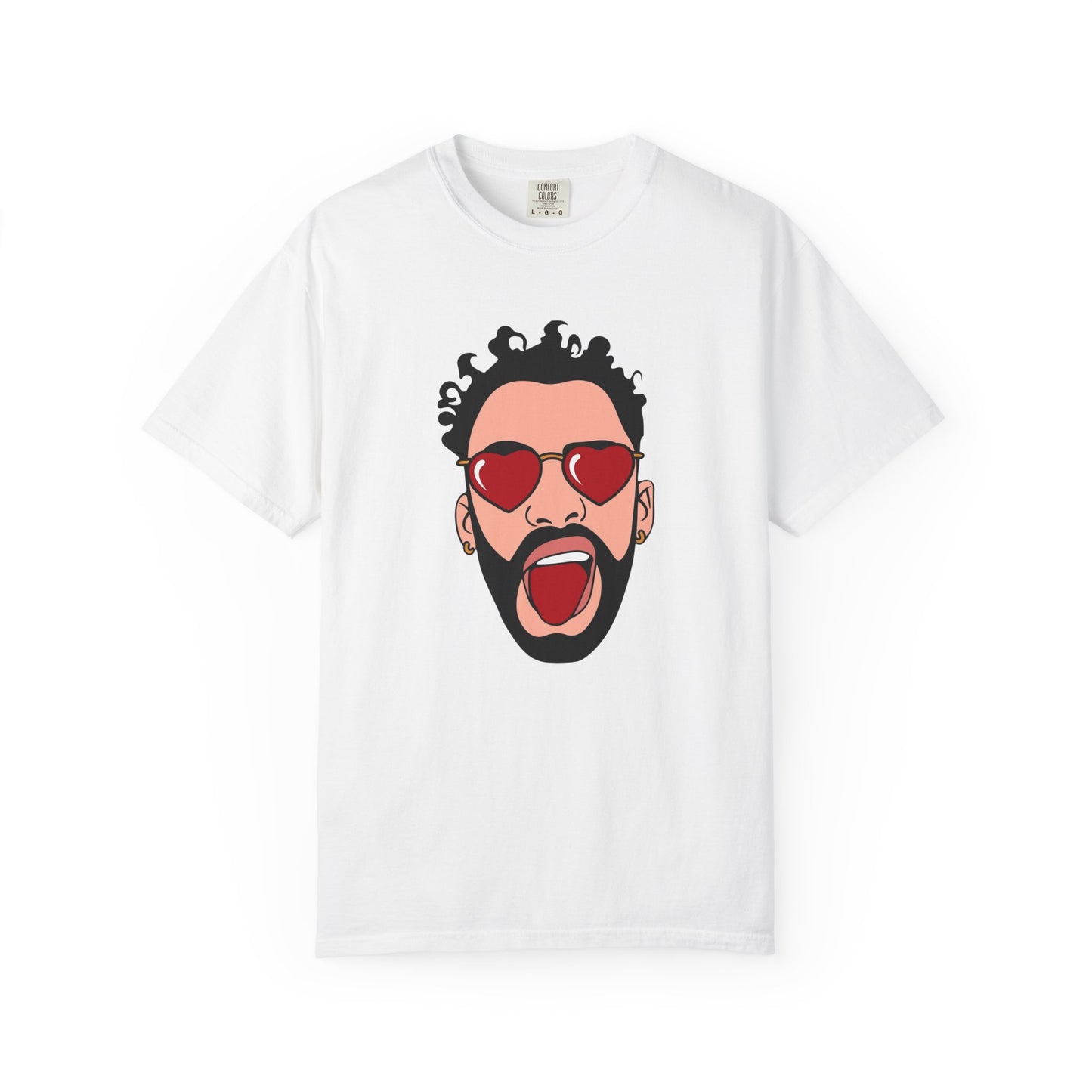 Graphic T-Shirt — Bold Pop Art Face with Heart Sunglasses
