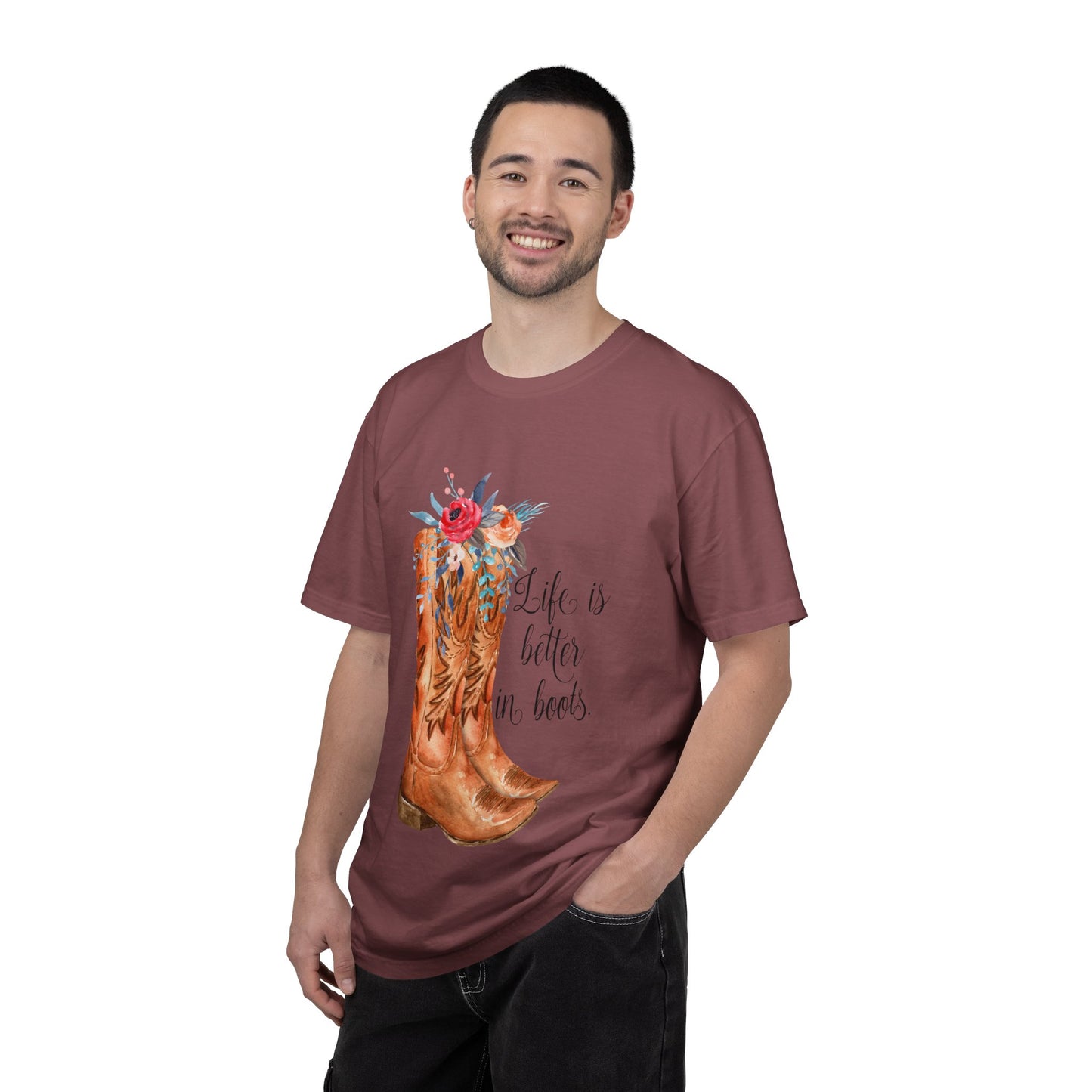 Watercolor Floral Cowboy Boots Life Is Better In Boots T-shirt | Garment-Dyed