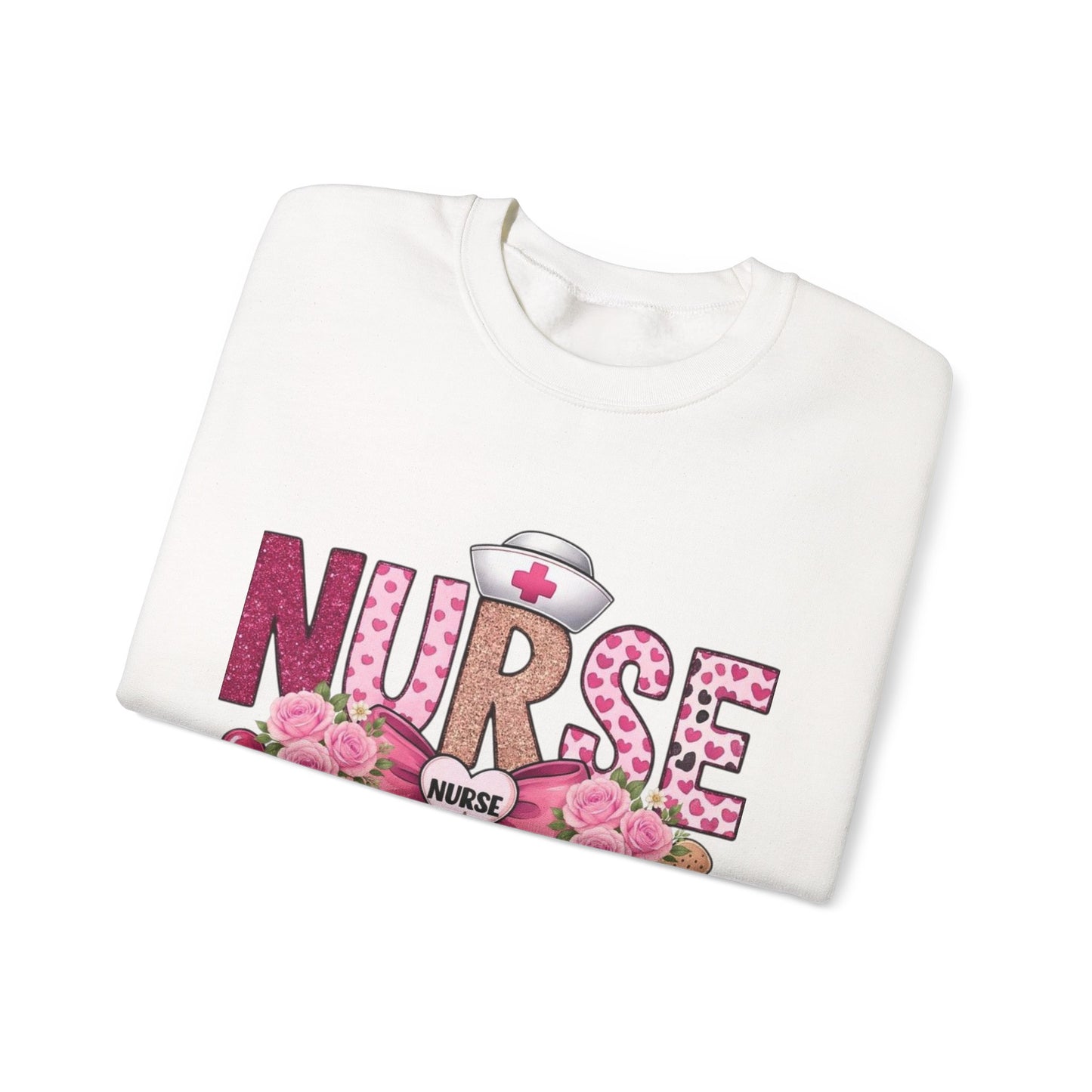 Pink Floral Nurse Crewneck Sweatshirt | Stethoscope, Bandage, Nursing Theme