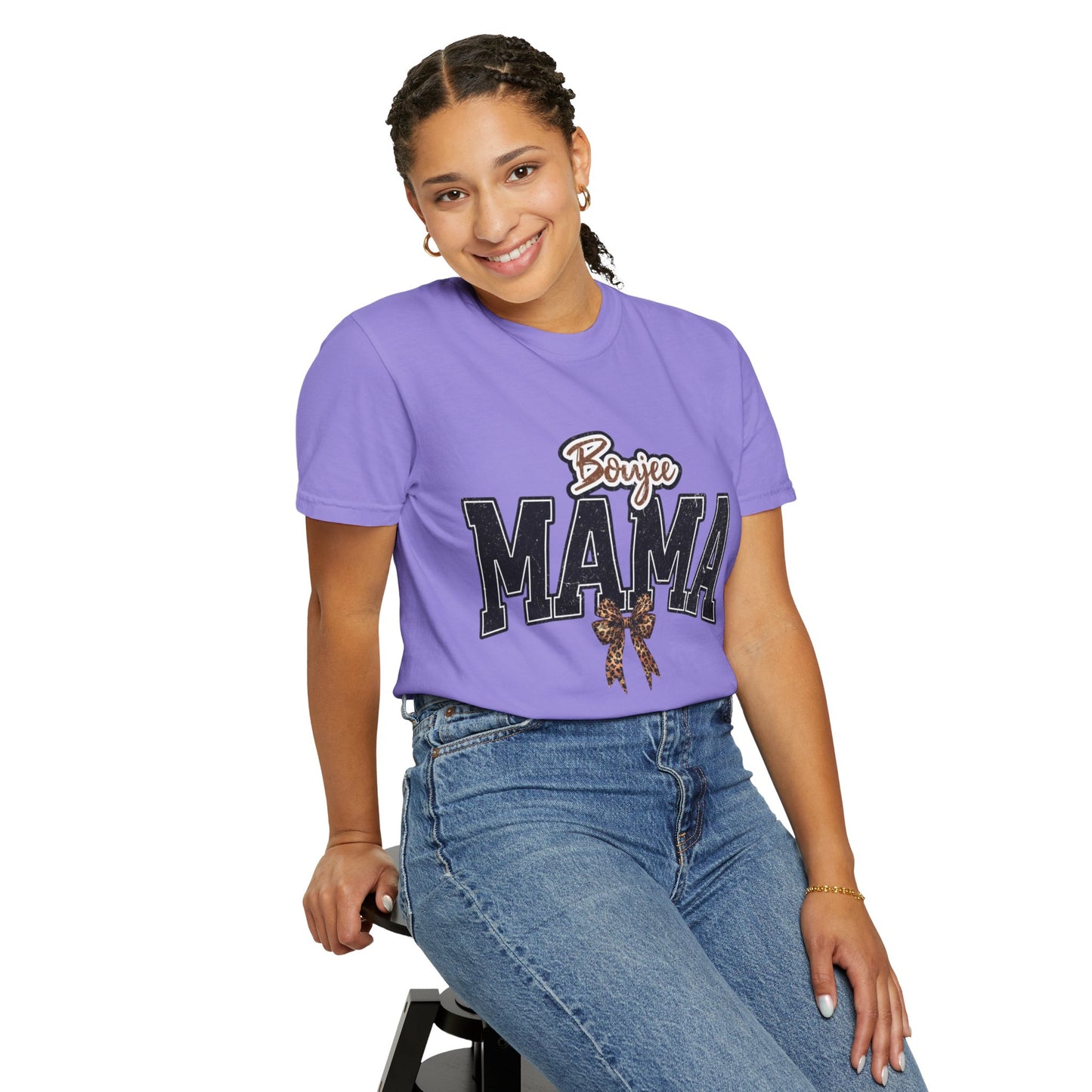 Boujee MAMA varsity letters with leopard bow T-Shirt | Mama shirt