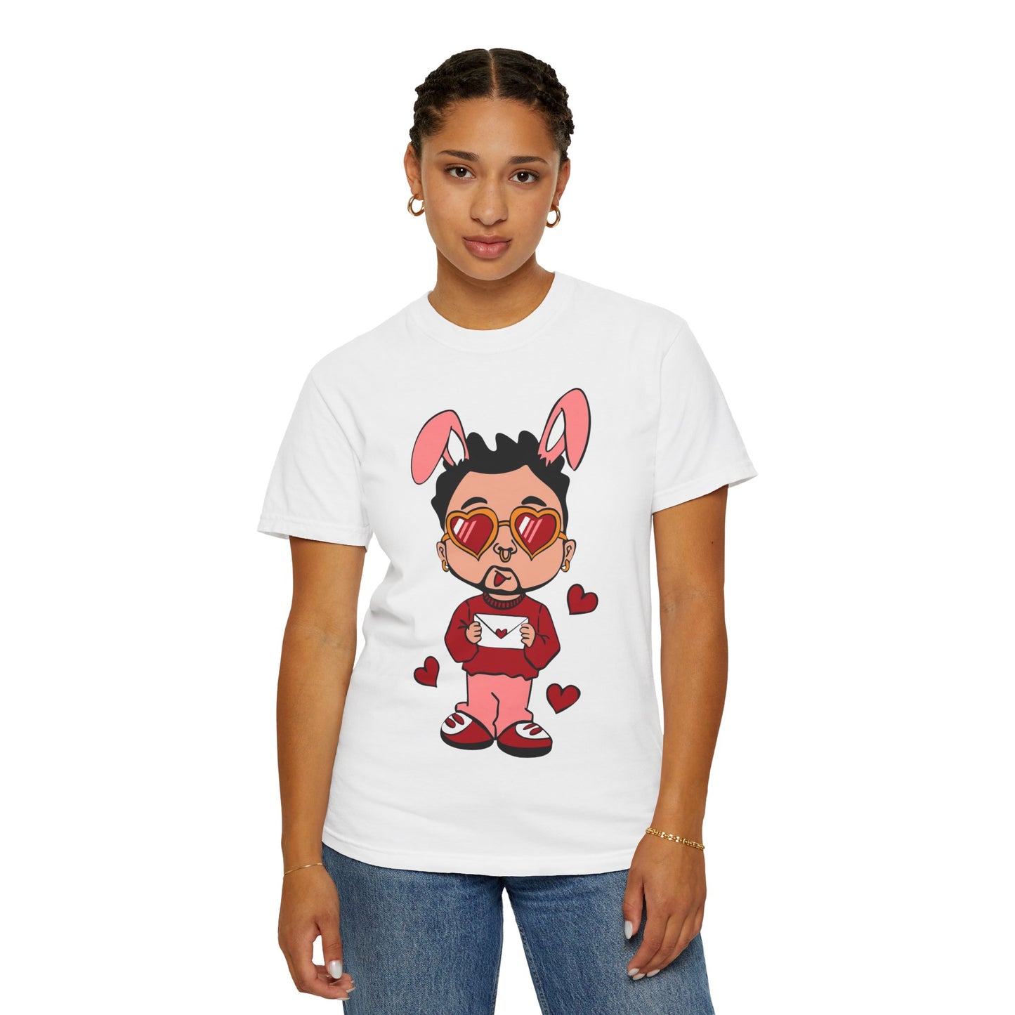 Valentine Bunny Dude T-Shirt — Cute Heart Eyes Love Graphic Tee