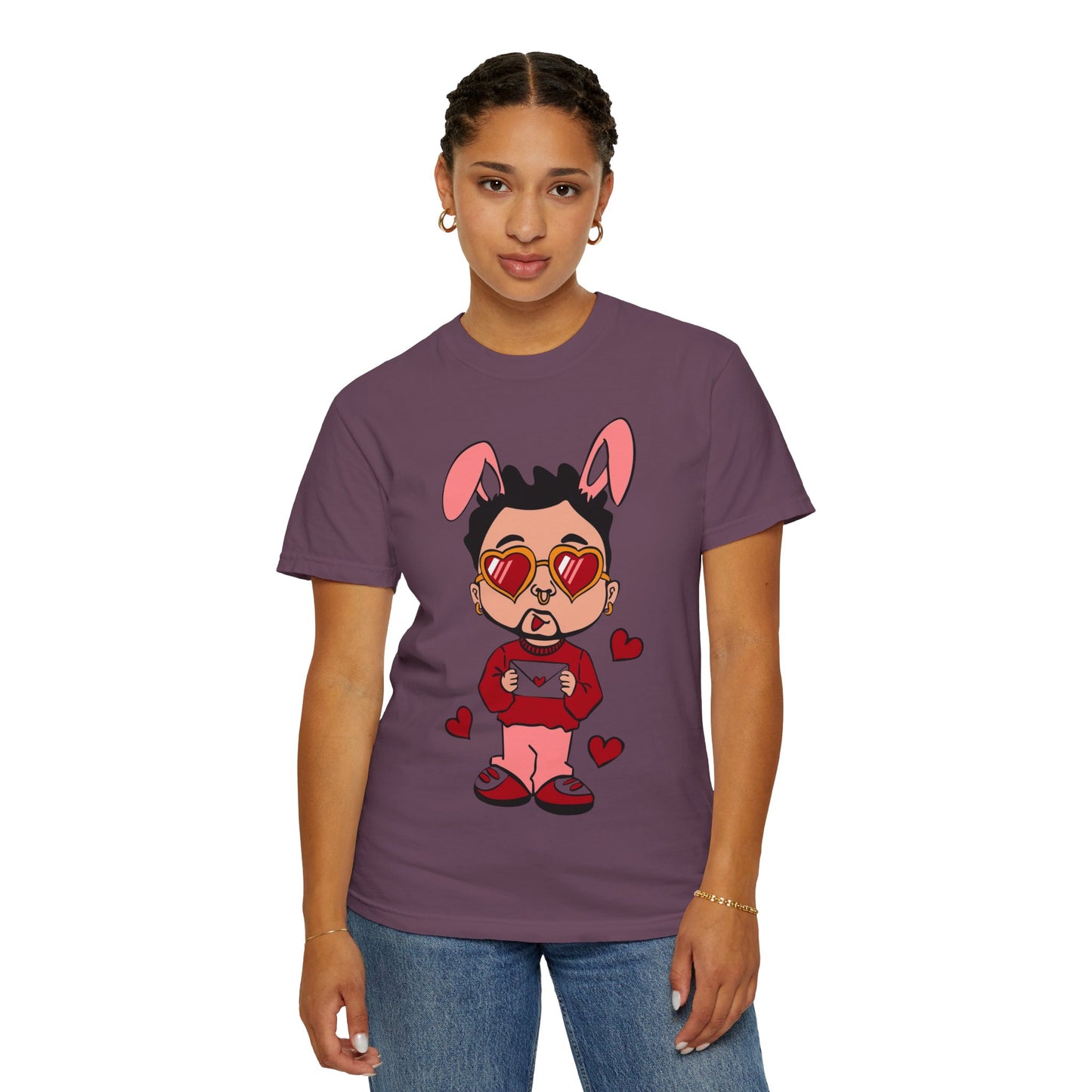 Valentine Bunny Dude T-Shirt — Cute Heart Eyes Love Graphic Tee