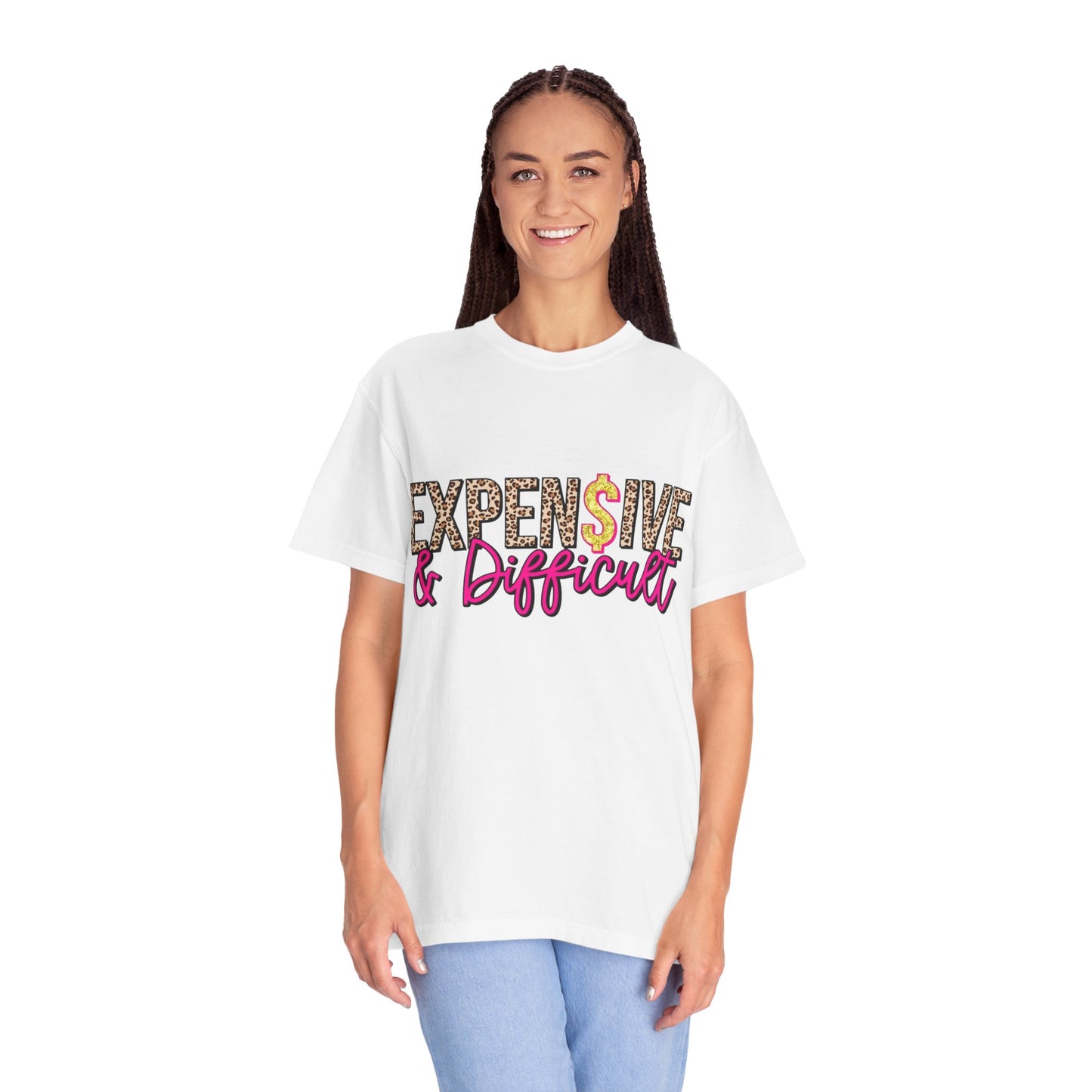 Expensive & Difficult T-shirt | Leopard Print, Dollar Sign, Pink Script