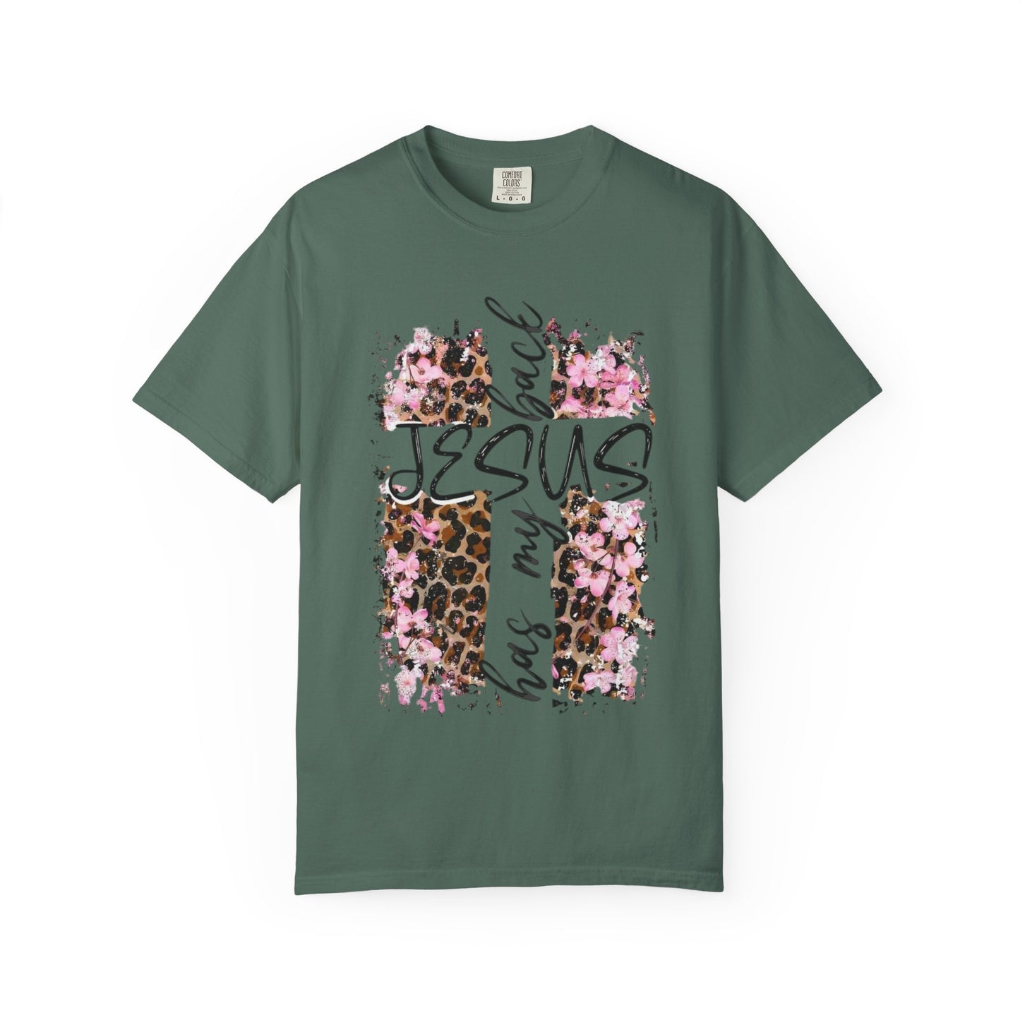 Jesus Has My Back T-Shirt | Leopard Floral Cross Christian Faith Tee