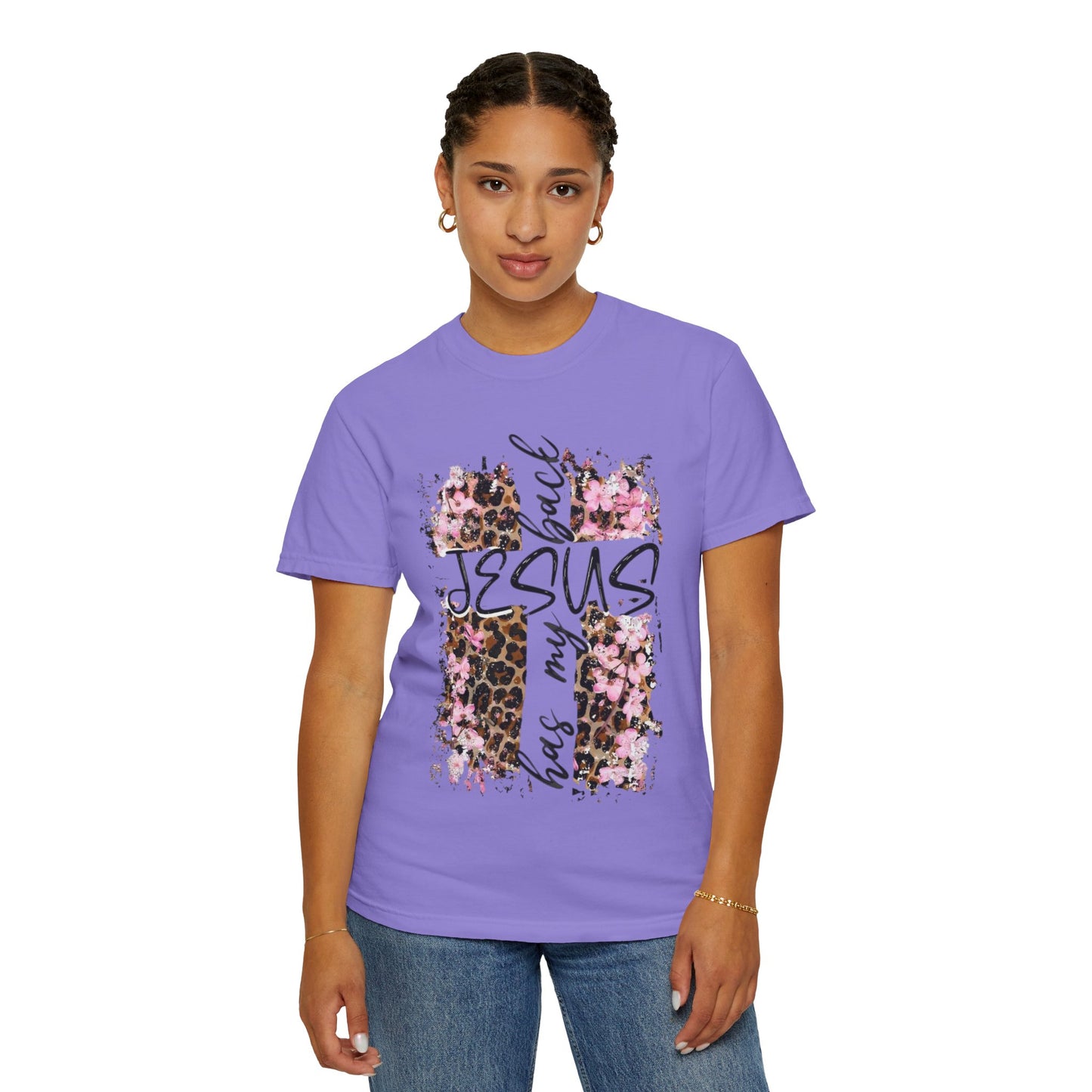 Jesus Has My Back T-Shirt | Leopard Floral Cross Christian Faith Tee