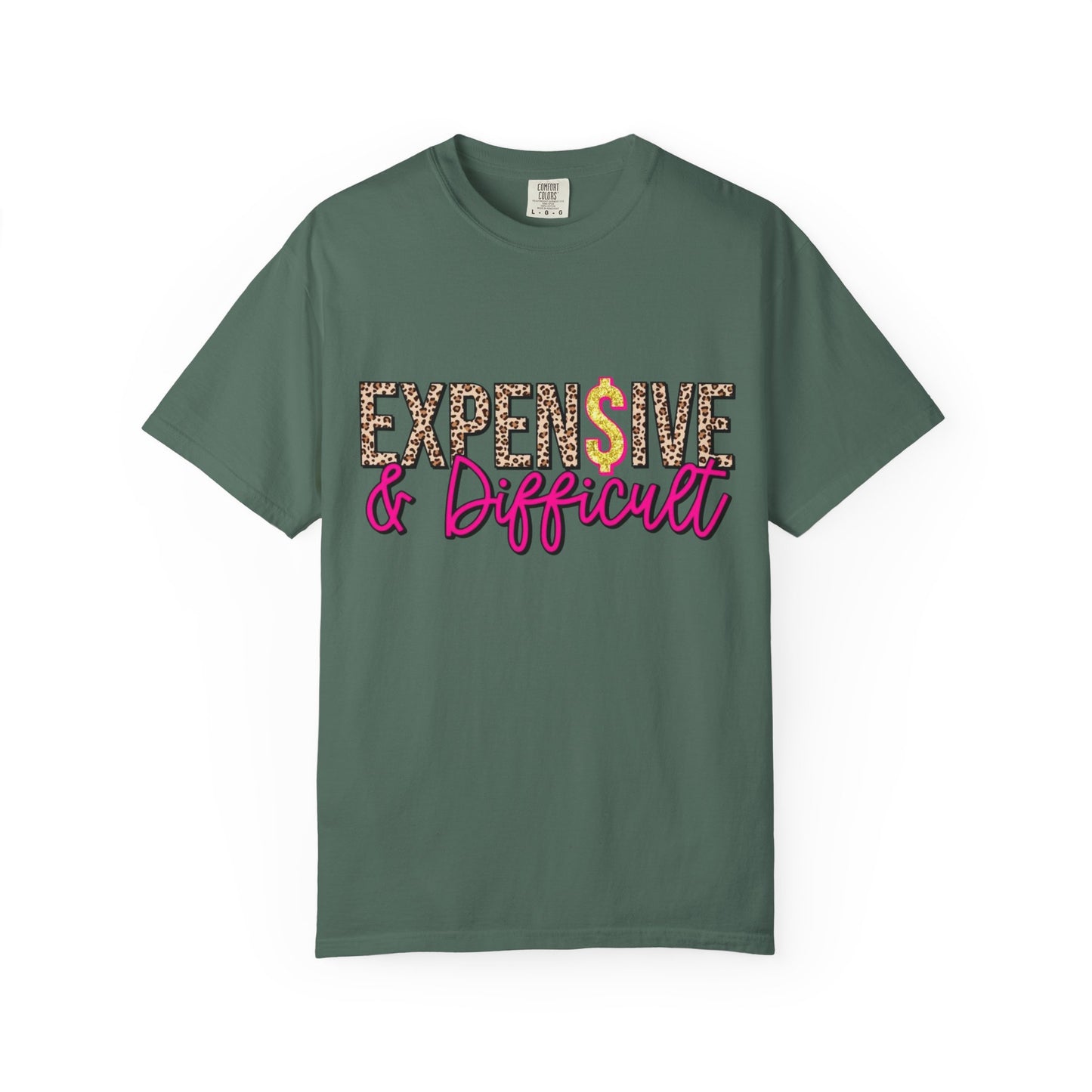 Expensive & Difficult T-shirt | Leopard Print, Dollar Sign, Pink Script