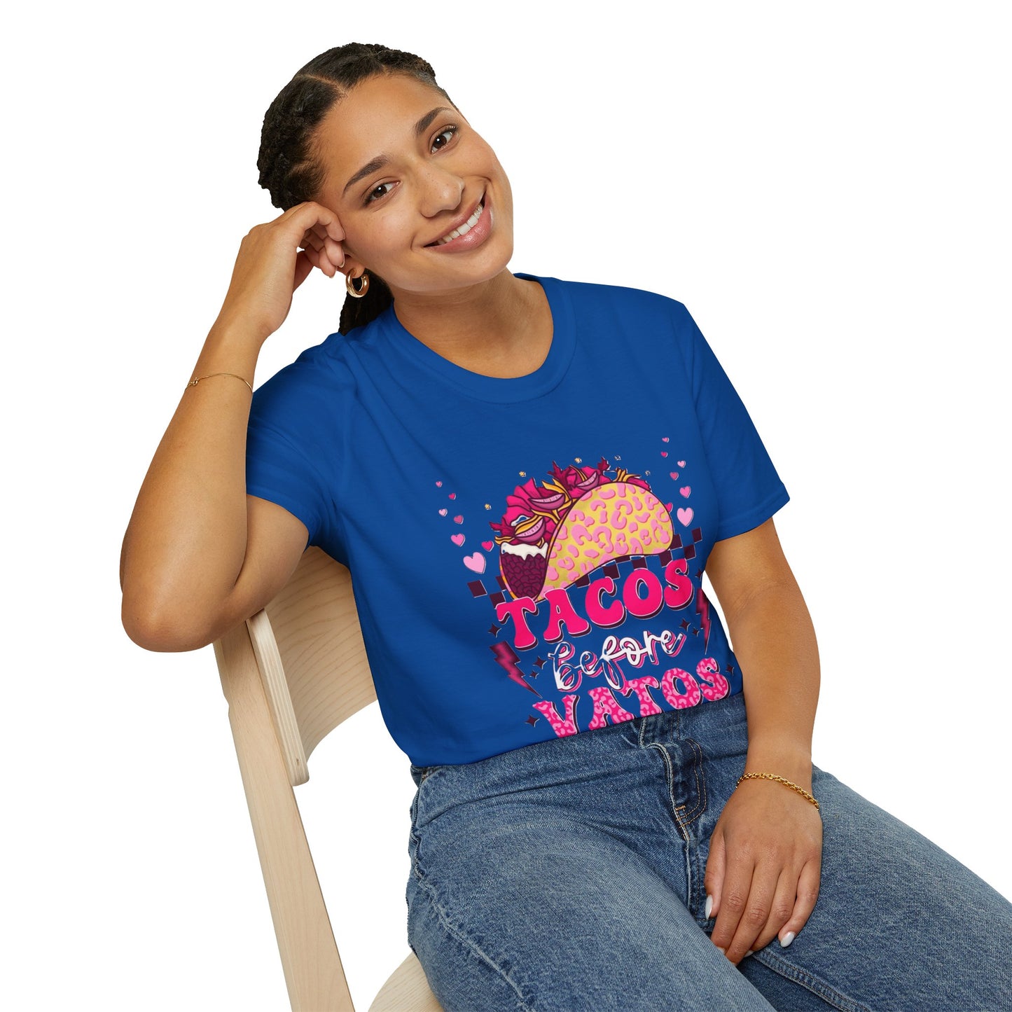 T-Shirt — "Tacos Before Vatos" Cute Pink Taco Graphic Tee