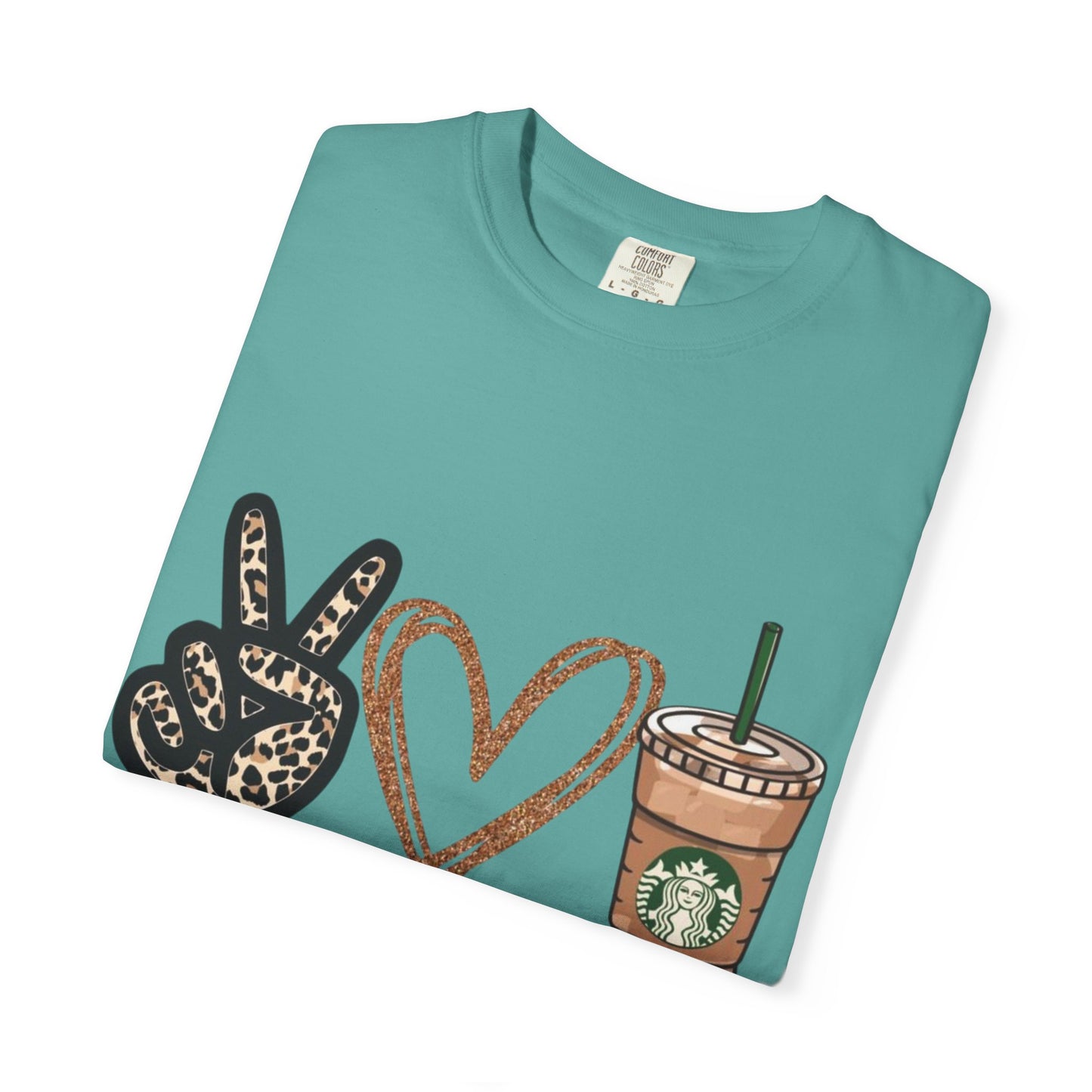Peace Love Starbucks T-Shirt | Leopard Peace Sign Heart Coffee Cup
