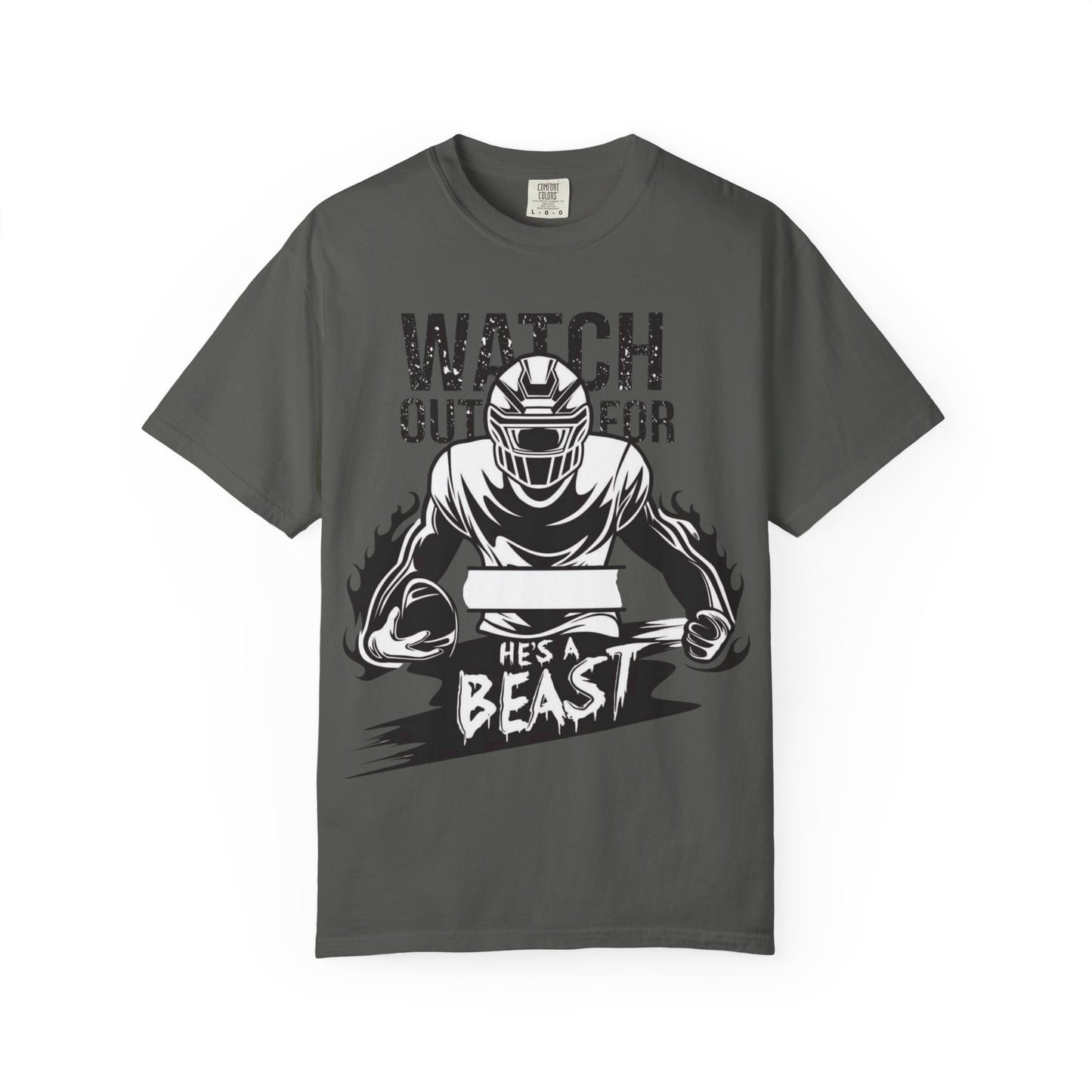Watch Out For He's A Beast Football Player T-Shirt | Sports Helmet Grunge
