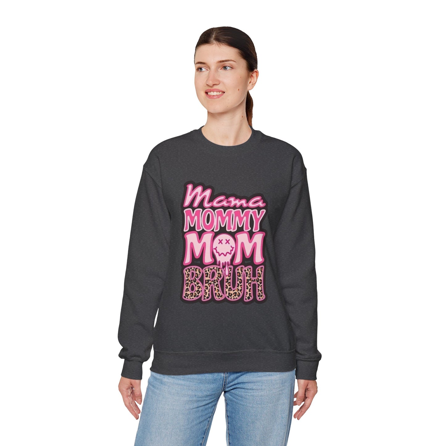 Mama Mommy Mom Bruh sweatshirt | Pink leopard text crewneck